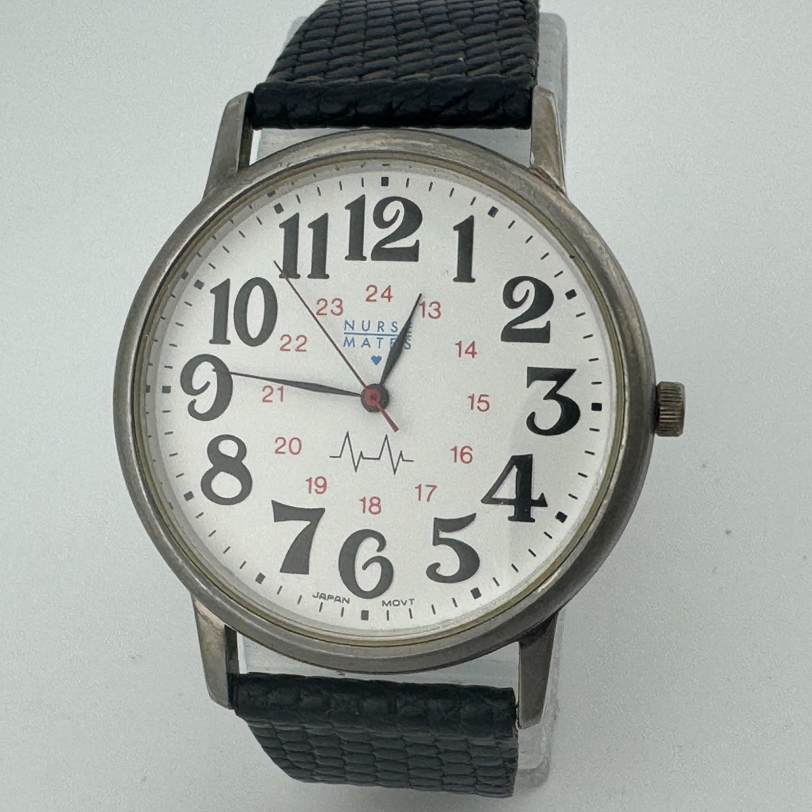 Nurse Mates Quartz Watch Men Silver White Easy Read Leather Analog New Battery