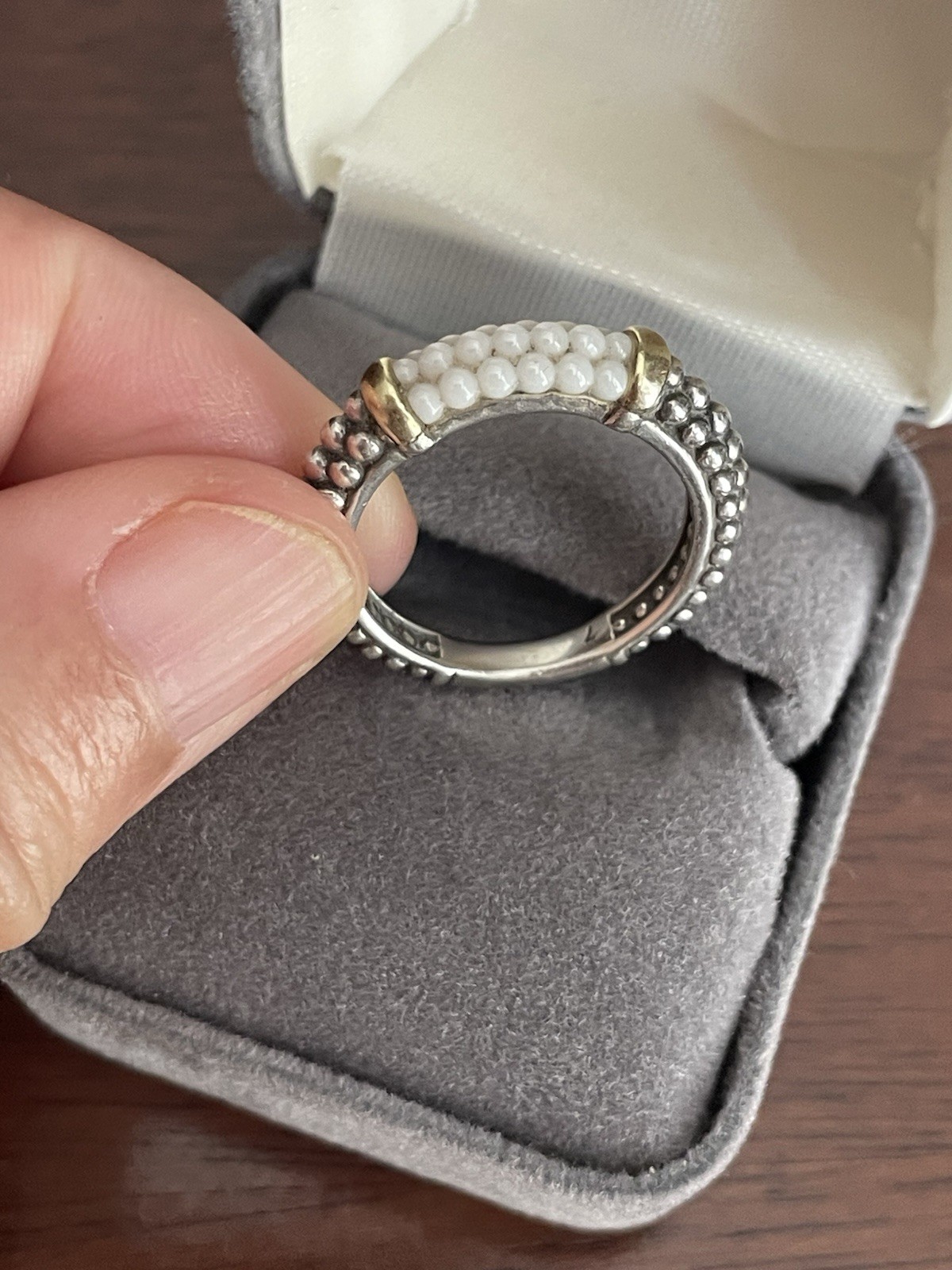 Vintage Lagos Caviar Marked 18k Sterling Silver 925 White Ceramic Ring Size 7