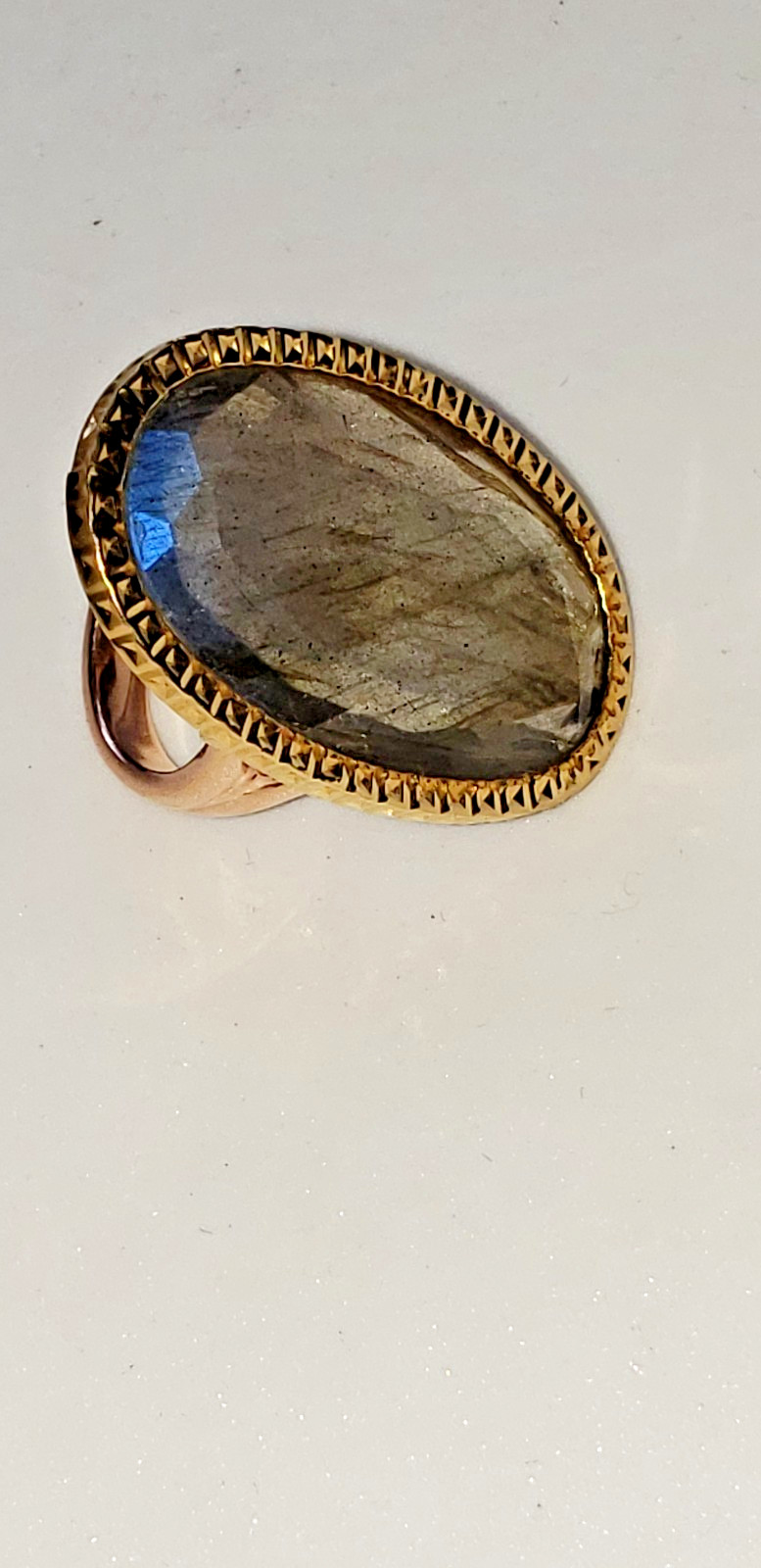 14KT Milor Italy Labradorite Ring, size 5.5 rose gold and yellow gold EXCELLENT