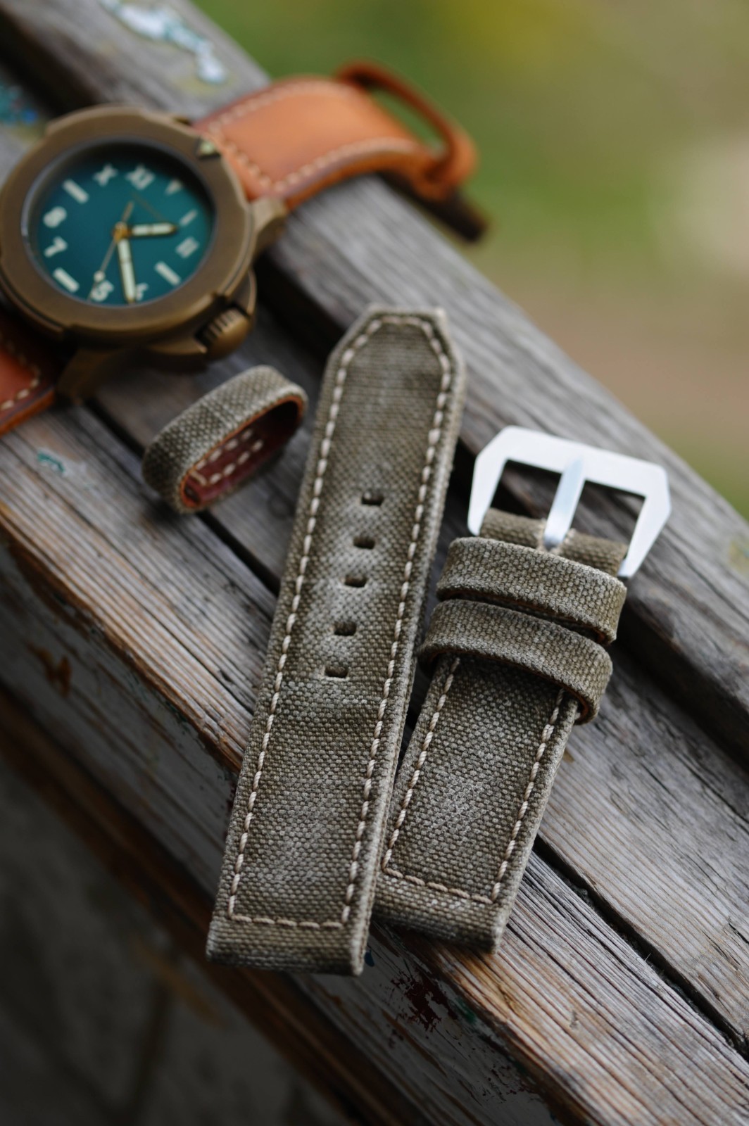 26mm Khaki Army Canvas Handmade Watch Strap, GPF Mod Style Buckle, Ready to Ship