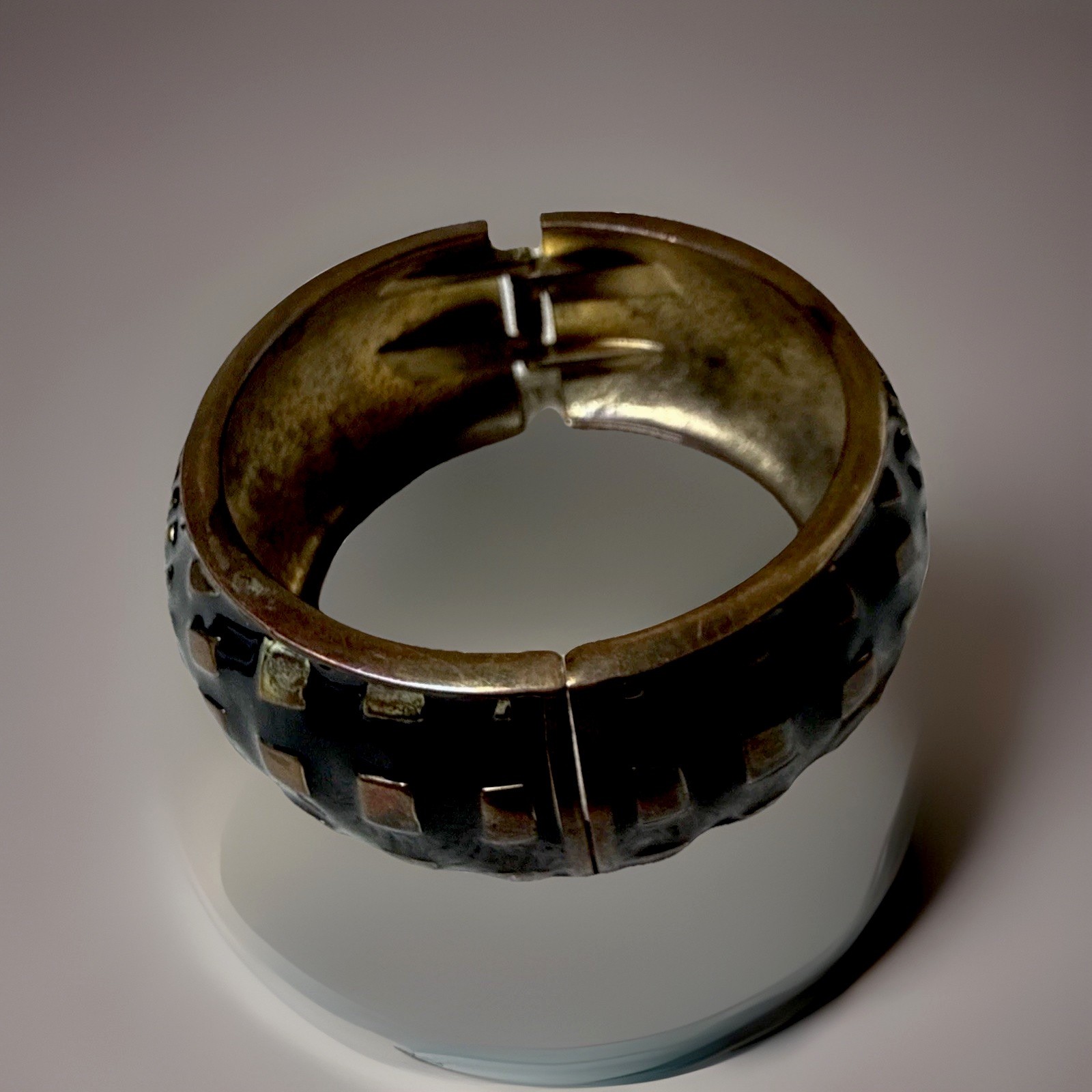 VTG Bracelet Signed Boucher Enamel Geometric Hinge
