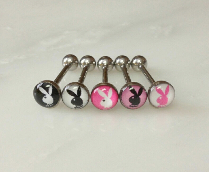 5pc Playboy Bunny Logo Tongue Rings Tounge 14g Wholesale Lot