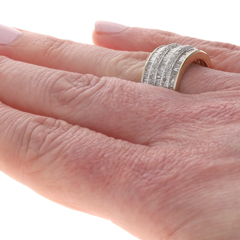 Yellow Gold Diamond Cluster Cocktail Band 10k Baguette & Single Cut 1.00ctw Ring
