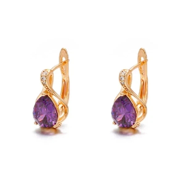 4.20Ct Pear Cut Lab Created Amethyst Drop/Dangle Earrings 14K Rose Gold Plated