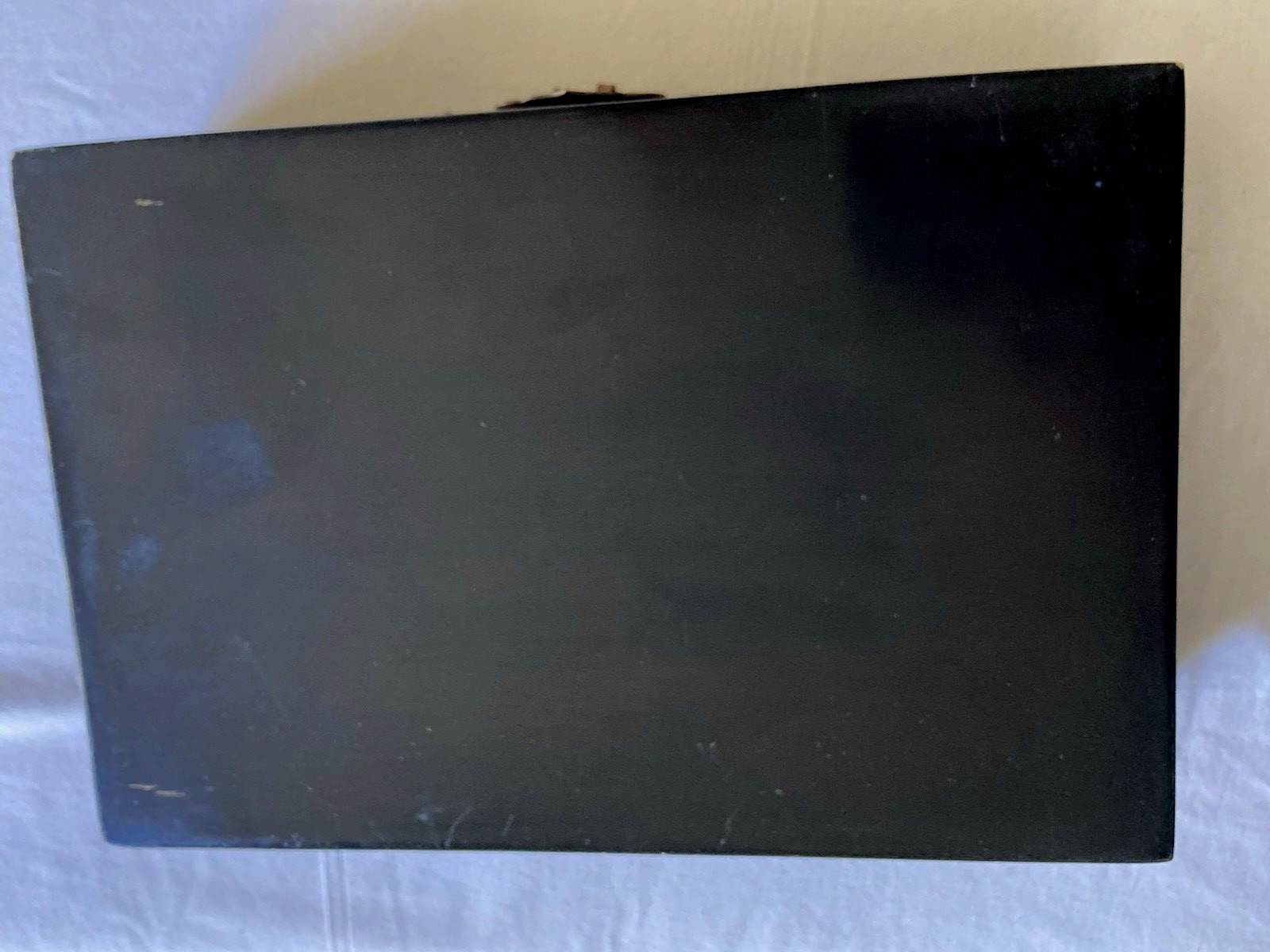 Mid Century Black Lacquer Asia MOP Inlaid Jewelry Box With Removable Tray