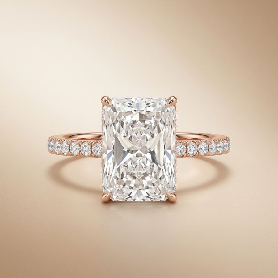 7.30Ct Radiant-Cut VS1 Lab Grown Diamond Wedding Engagement Ring 14k Rose Gold