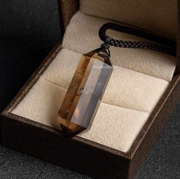 Raw Smoky Quartz Pendant Amulet Talisman Hexagonal Point Necklace Healing Gifts
