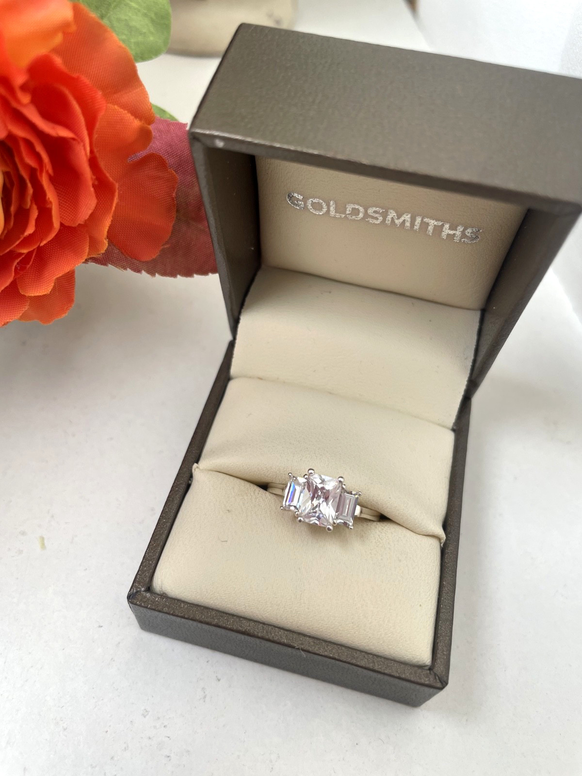 AMAZING 925 SOLID STERLING SILVER MODERNIST TRILOGY ENGAGEMENT DRESS RING SIZE L