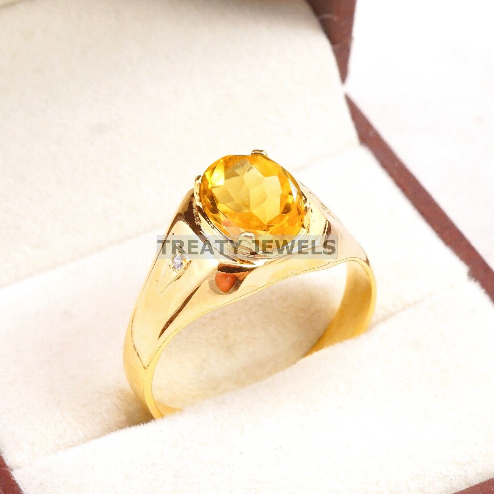 Citrine Oval Cut With 925 Sterling Silver Gold Plated Ring For Men’s #A961