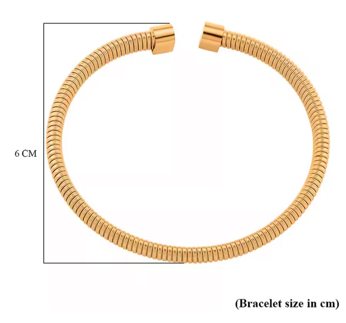 Designer Inspired Tubogas Adjustable Bangle in Gold Tone Pure Stainless Steel