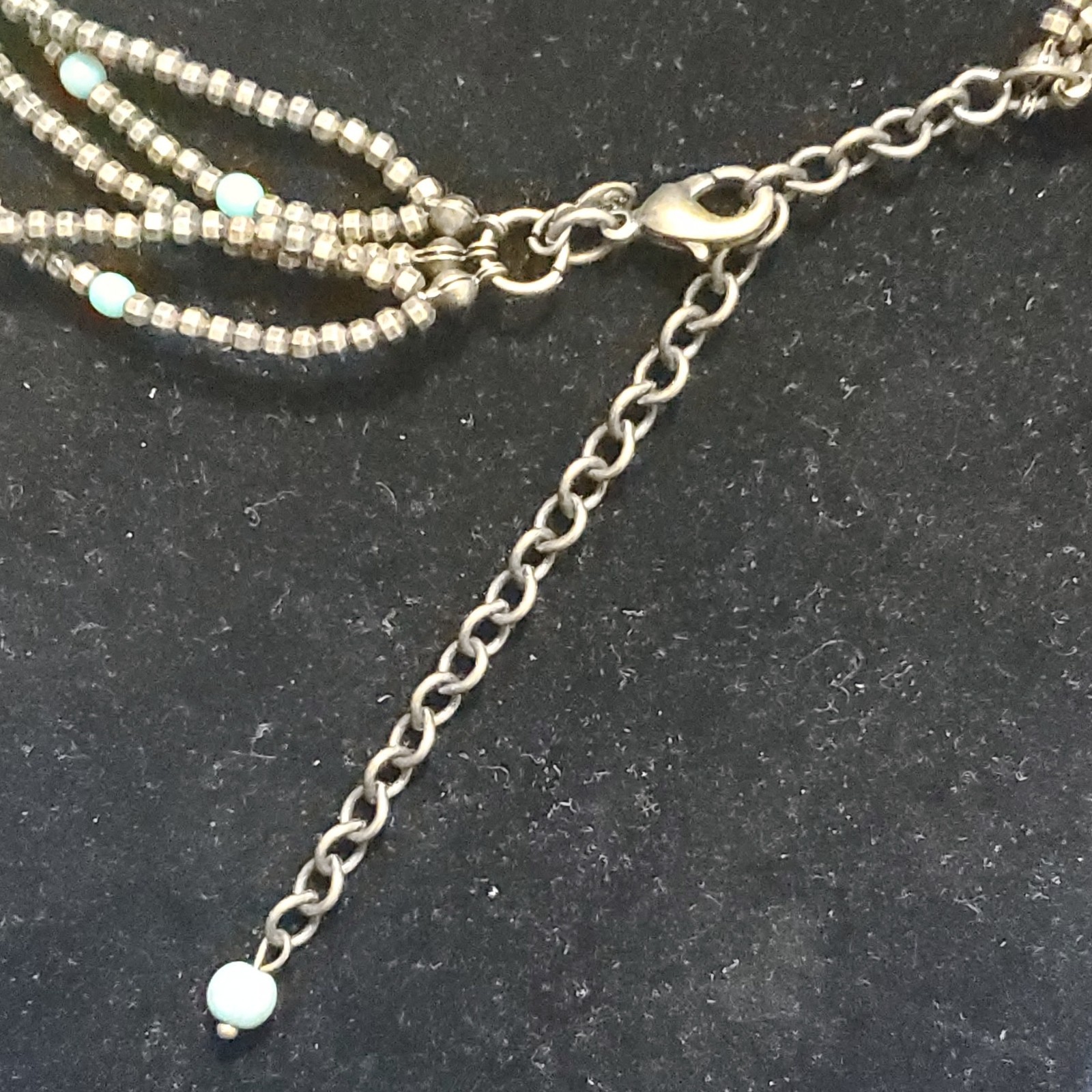 SWNA Liquid Silver 5 strand STYLE Southwest Faux Turquoise Beaded Necklace