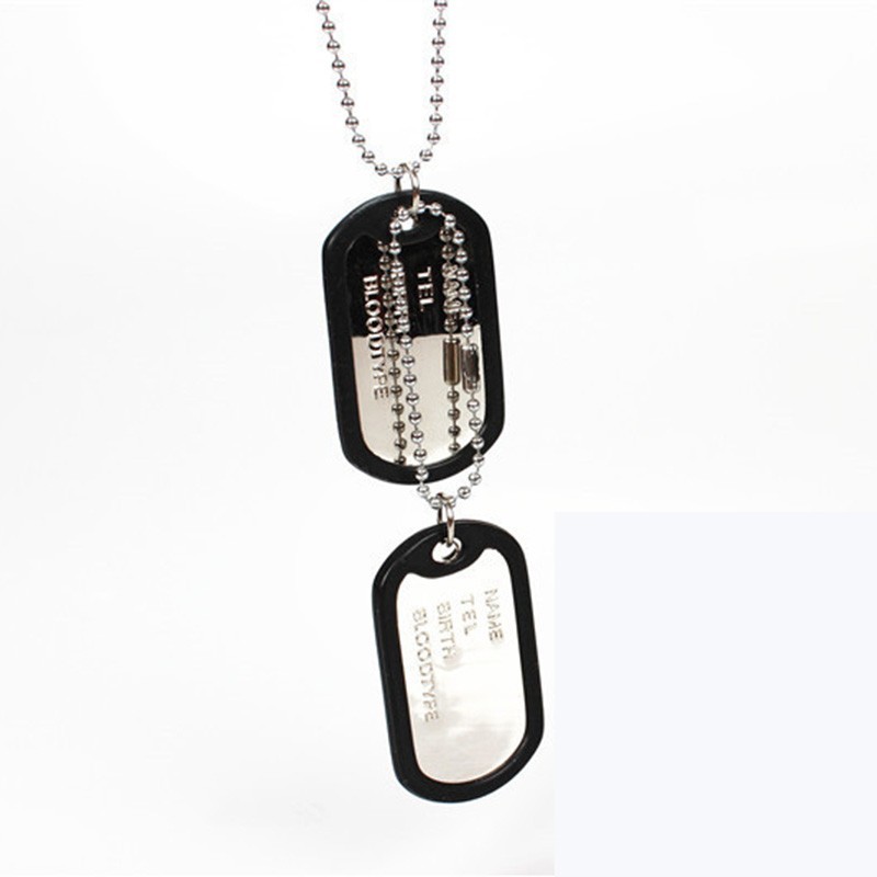 2pcs Men Army Military Stainless Steel Dog Tags Custom ID Pendant Necklace Chain