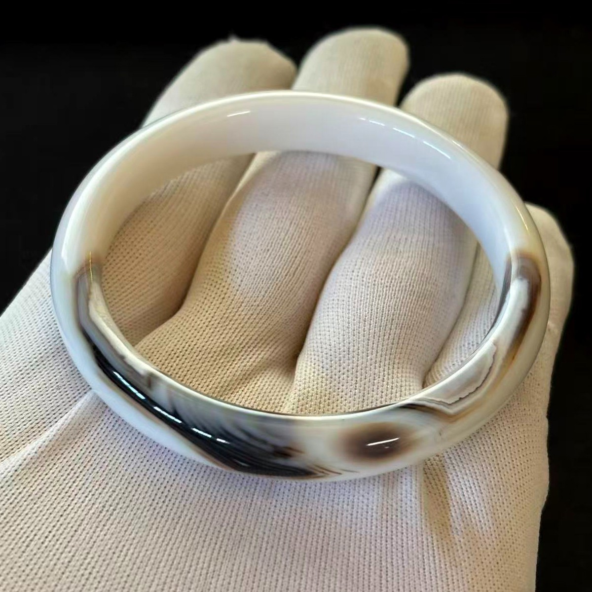 Inner Perimeter 7 in, Natural Agate Bangle Bracelet Slender Wrist, Width 10.2 mm