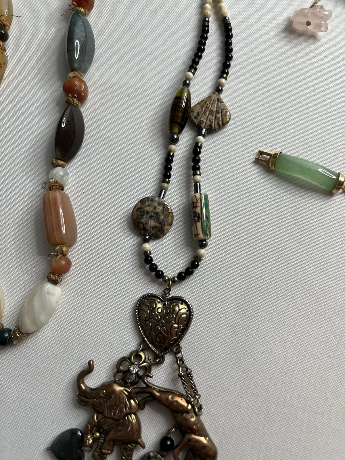 Vintage Asian Jade Rose Quartz Carved Beaded Necklaces Bracelet Jewelry Lot 7pcs