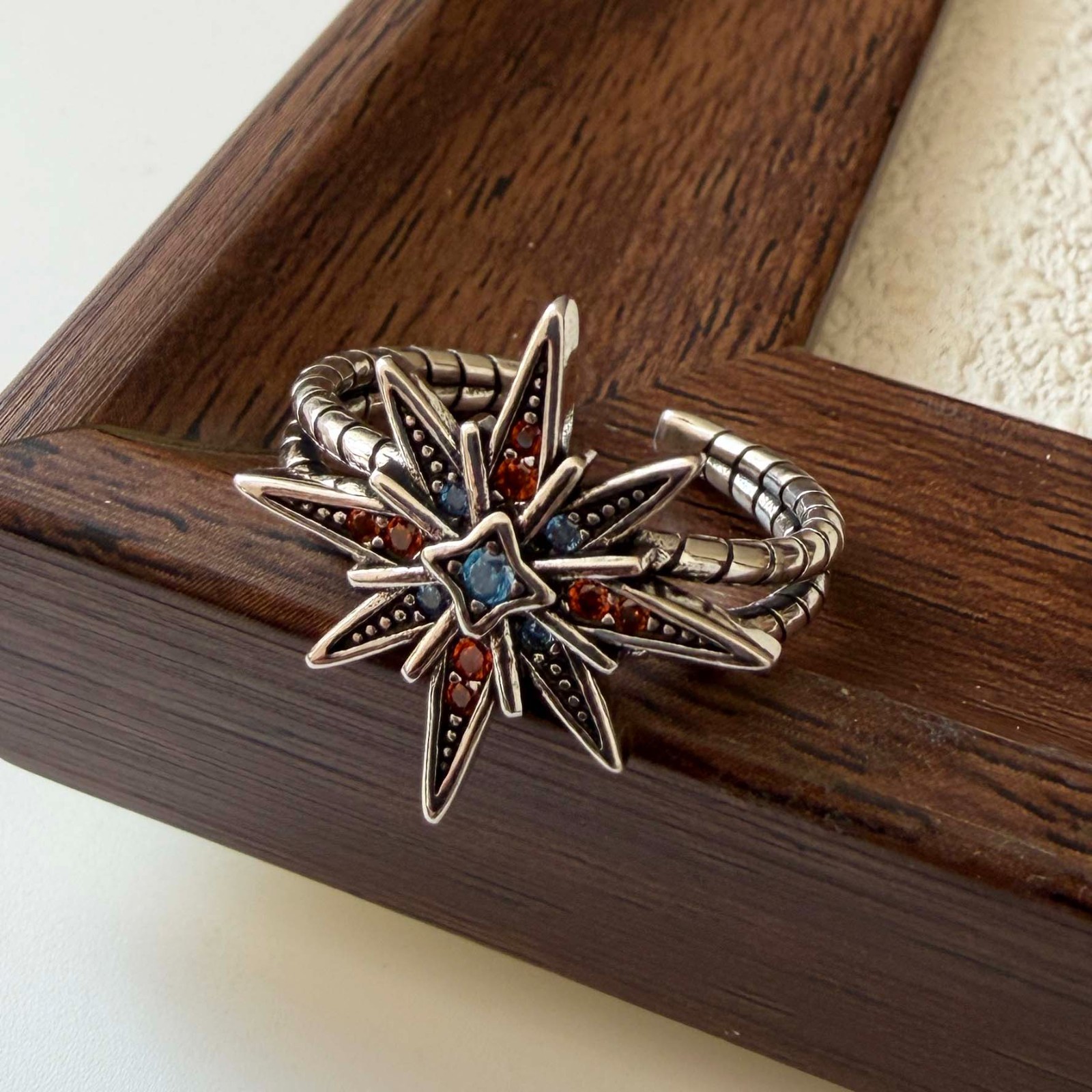 925 Sterling Silver Butterfly Bow Moon Star Zircon Adjustable Open Ring Women