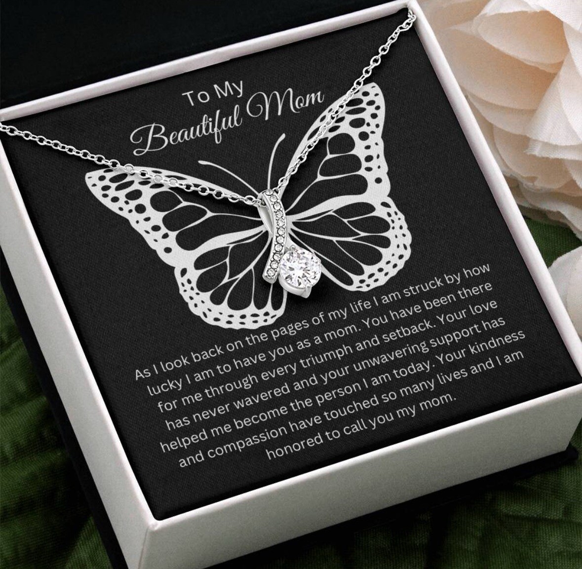 TO MY BEAUTIFUL MOM NECKLACE SOFT BOX GIFT HOLIDAY BIRTHDAY MOTHER’S DAY GIFT