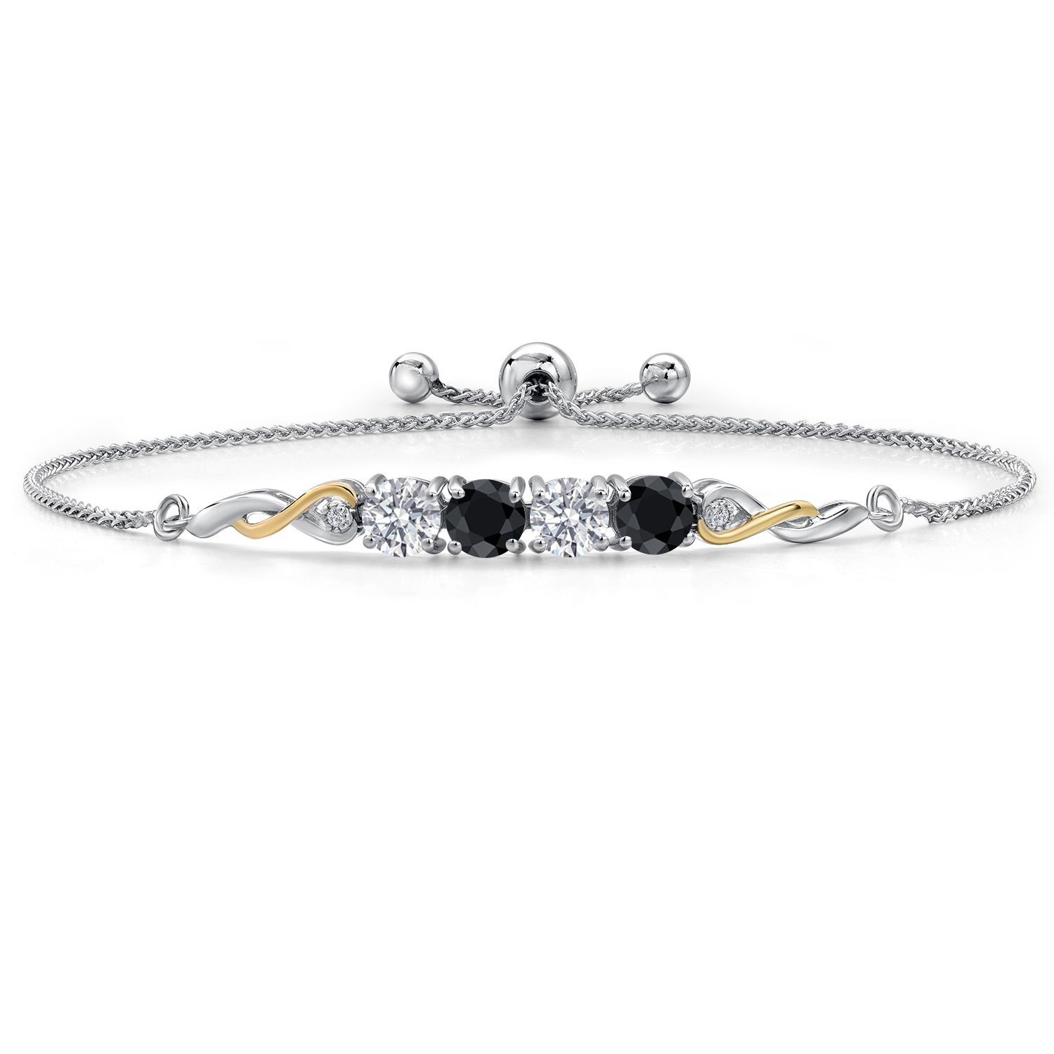 925 Silver and 10K Yellow Gold White Lab Grown Diamond and Black Sapphire