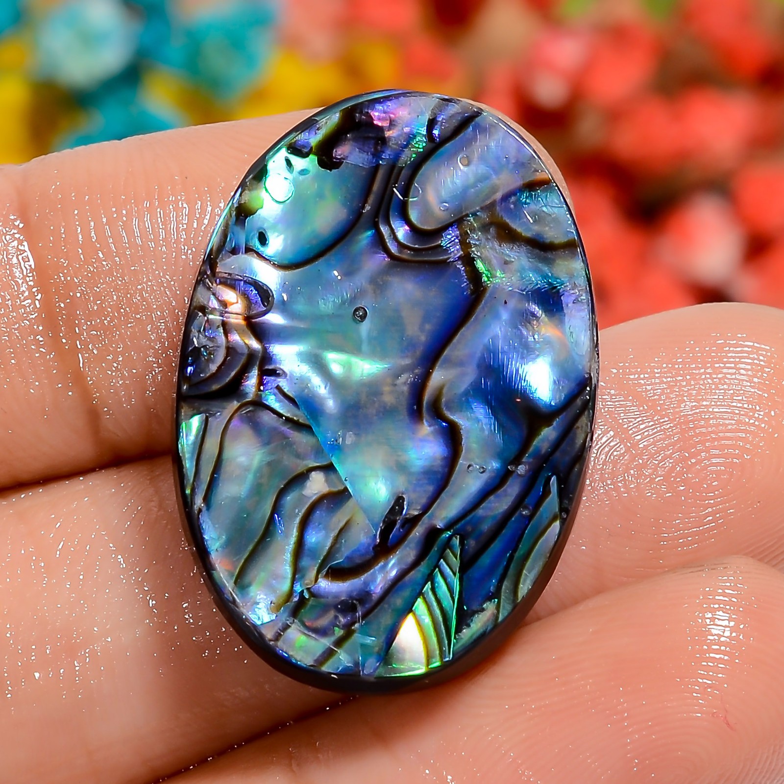 Genuine Abalone Shell Oval Shape Cabochon Loose Gemstone 26 Ct 26X18X4 mm