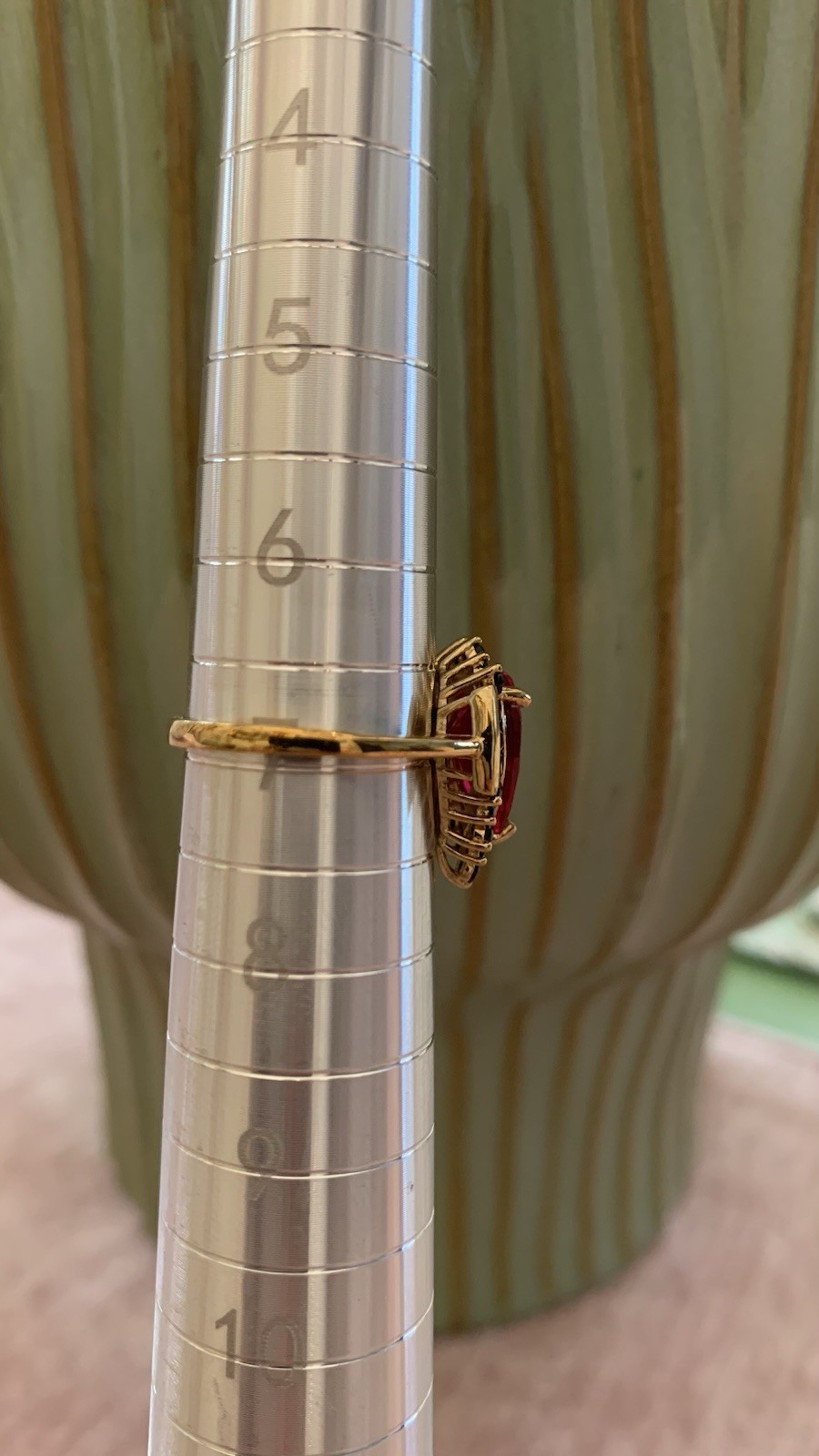 PEAR SHAPE LAB CREATED RUBY, BLACK SPINEL STERLING SILVER RING. Size 7 925
