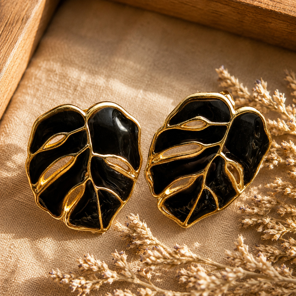 Tropical Plant Leaf Stud Earrings, Botanical Enamel Studs