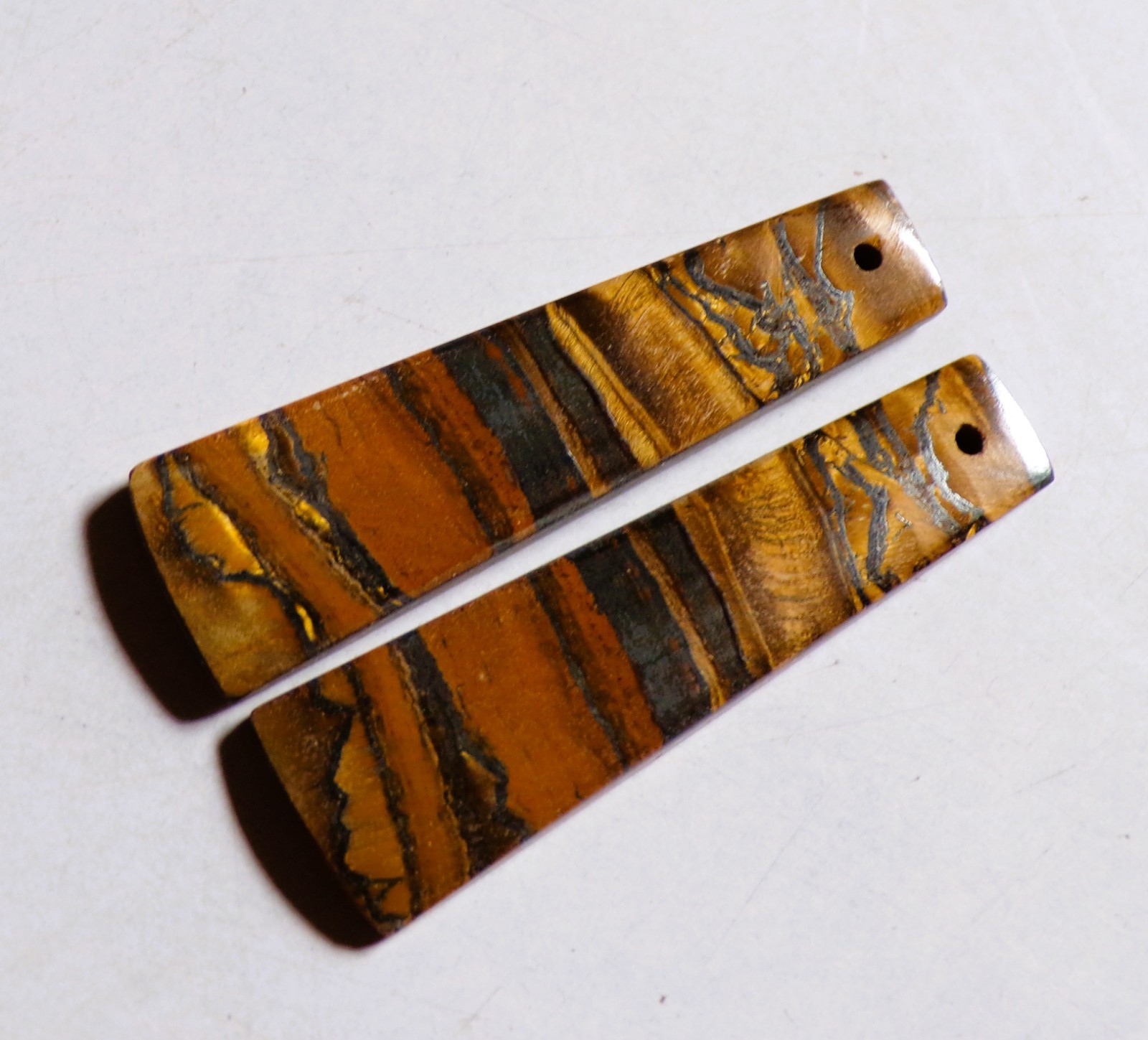 29.55 Cts Natural Tiger Eye Drilled Cabochon Match Pair Gemstone 36.3X10.6MM