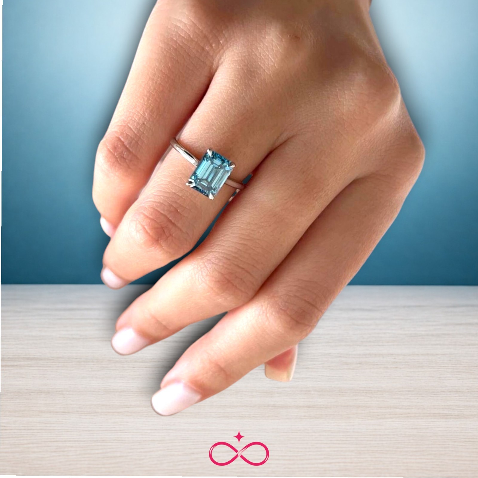 Emerald Cut 2.00 Ct Fancy Vivid Blue Women Diamond Ring Lab Grown 14K White Gold