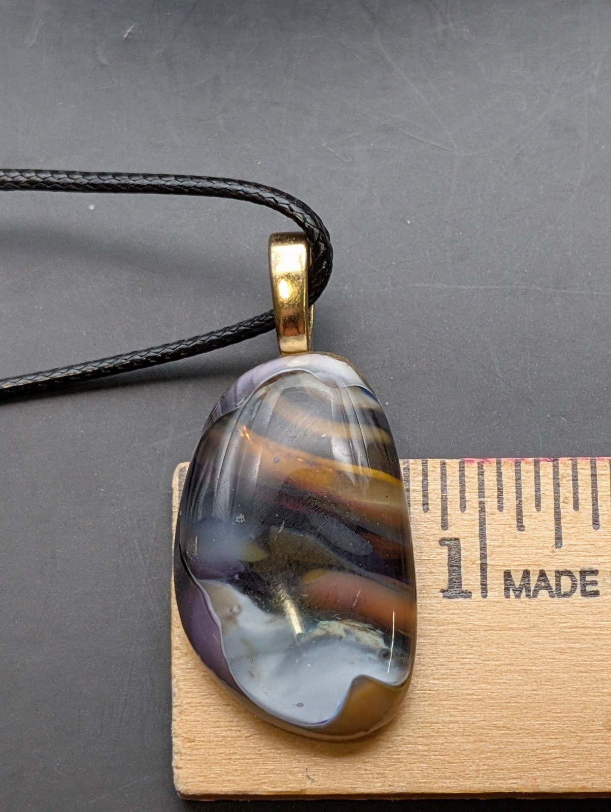 Brown And White Multicolor Glass Dichroic necklace Gold Plated bail #261