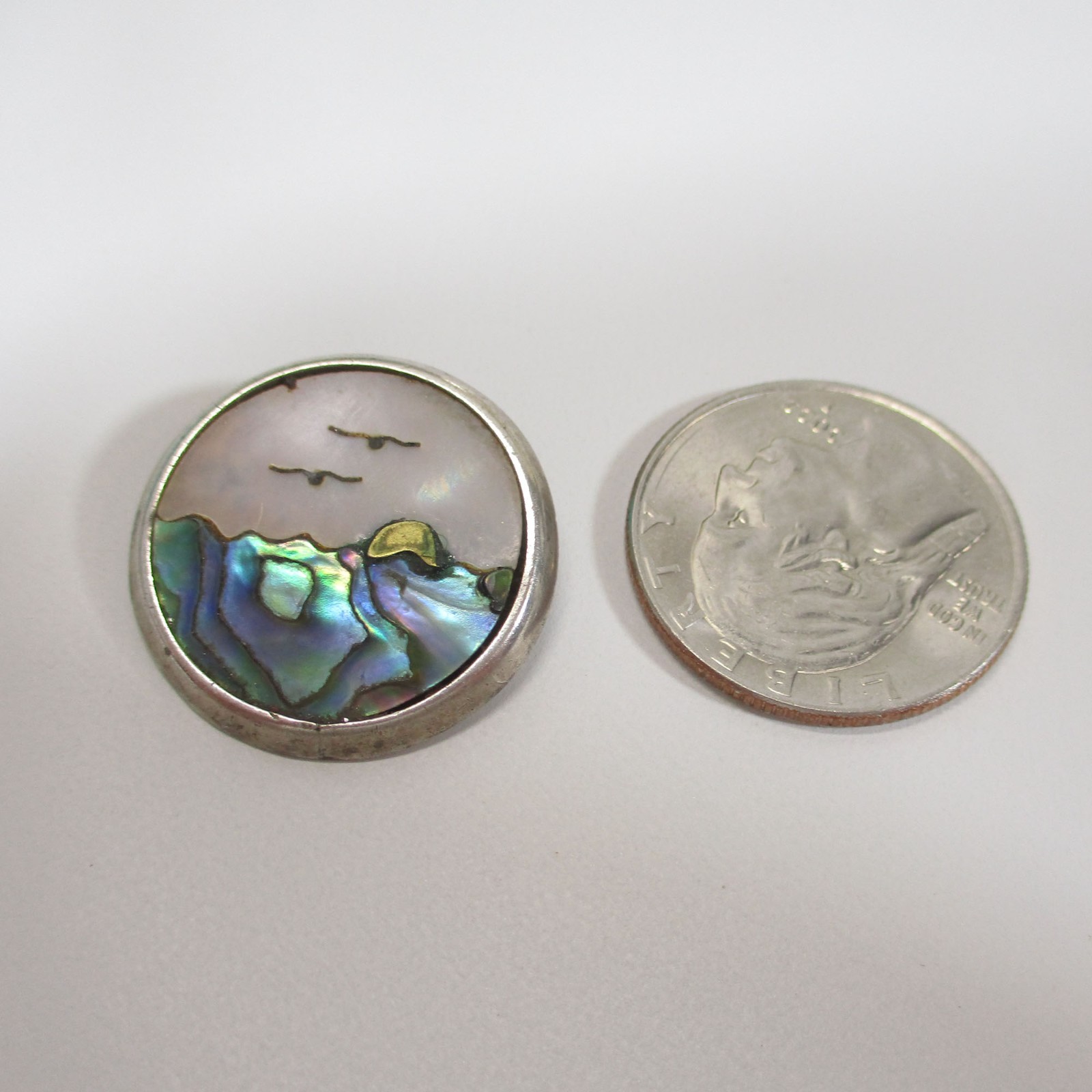 Gr 191 Taxco Capsi Inlaid Scenic Landscape Pendant Sterling Silver and Abalone