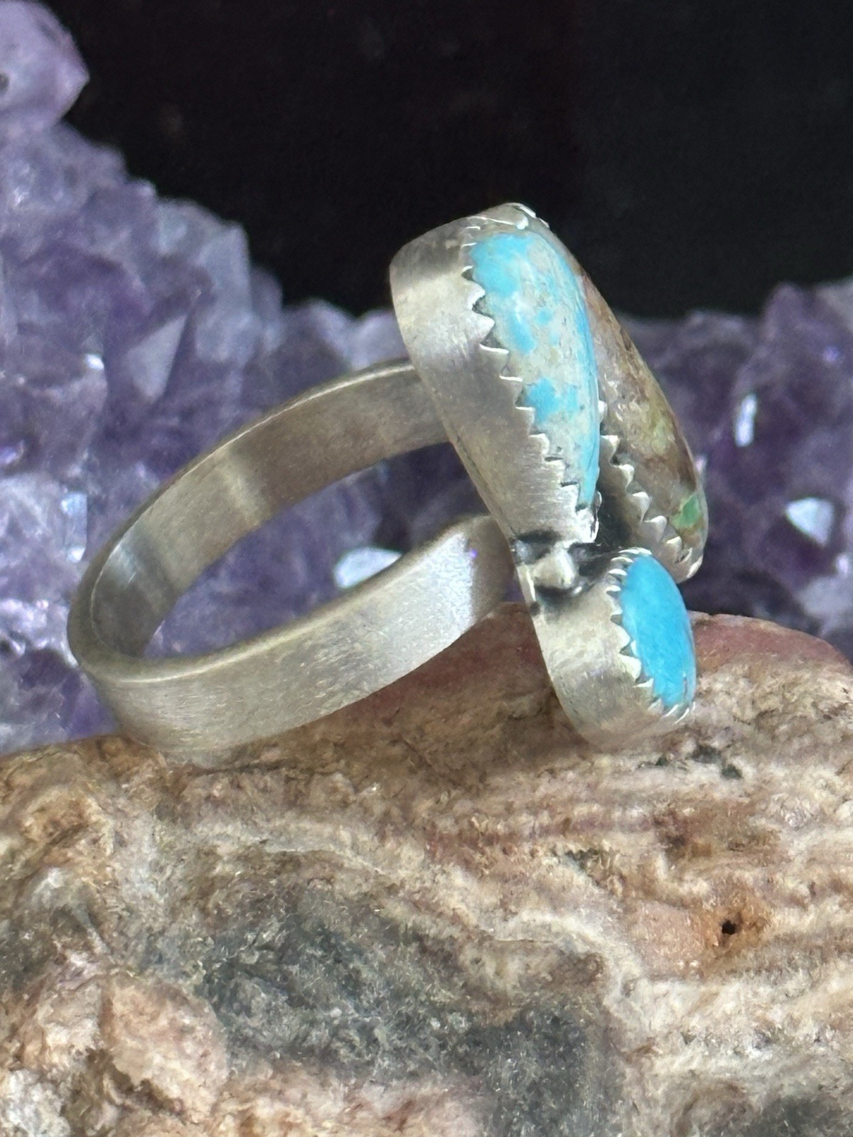 White Water Turquoise Mix Southwestern Sterling Silver Ring