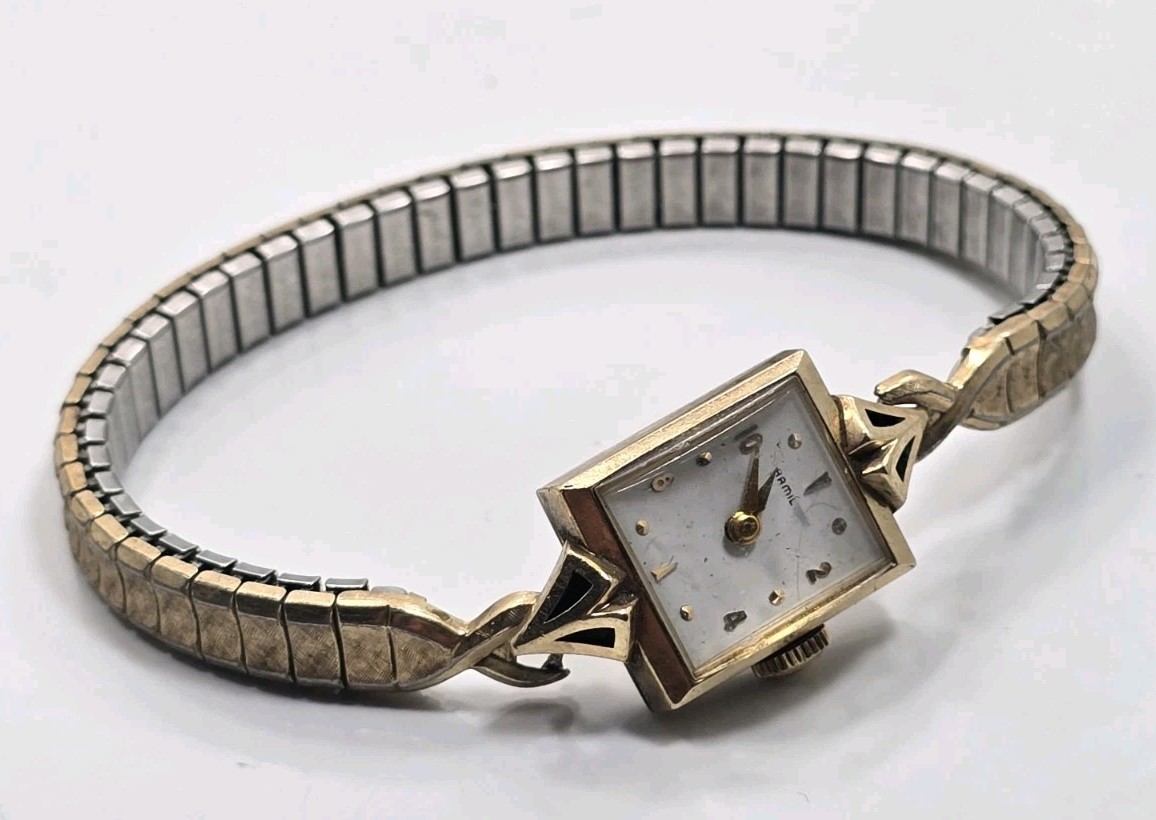 Great Vintage Yellow Gold Filled Rectangular Hamilton Ladies Wrist Watch