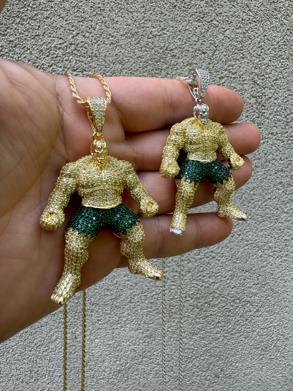 Real 925 Silver/14k Gold Plated LARGE Iced Hulk Superhero Pendant Necklace