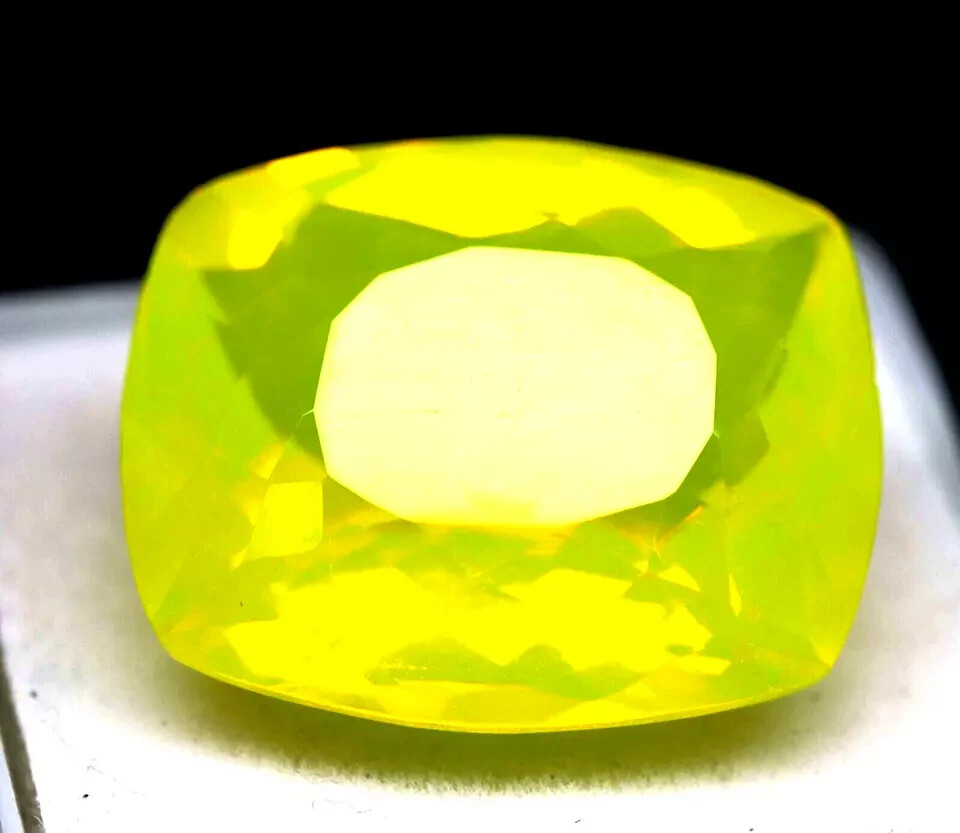 Cultured Neon Yellow Fire Opal Cushion Cut Welo Opal Certified 69.41 Ct Gemstone