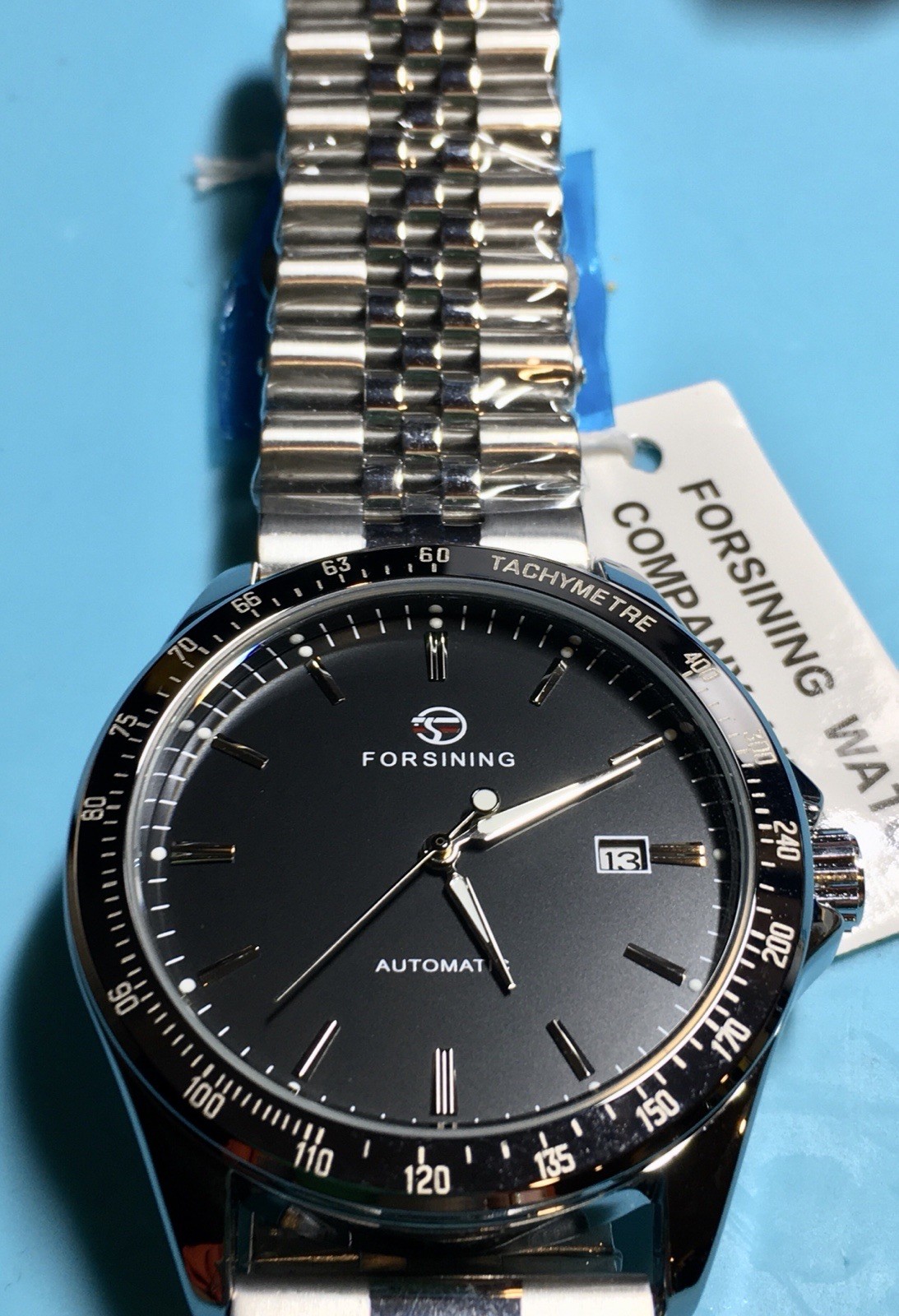 FORSINING 42MM AUTOMATIC BLACK MATTE DIAL TACHYMETRE BEZEL QUICK RELEASE BAND!