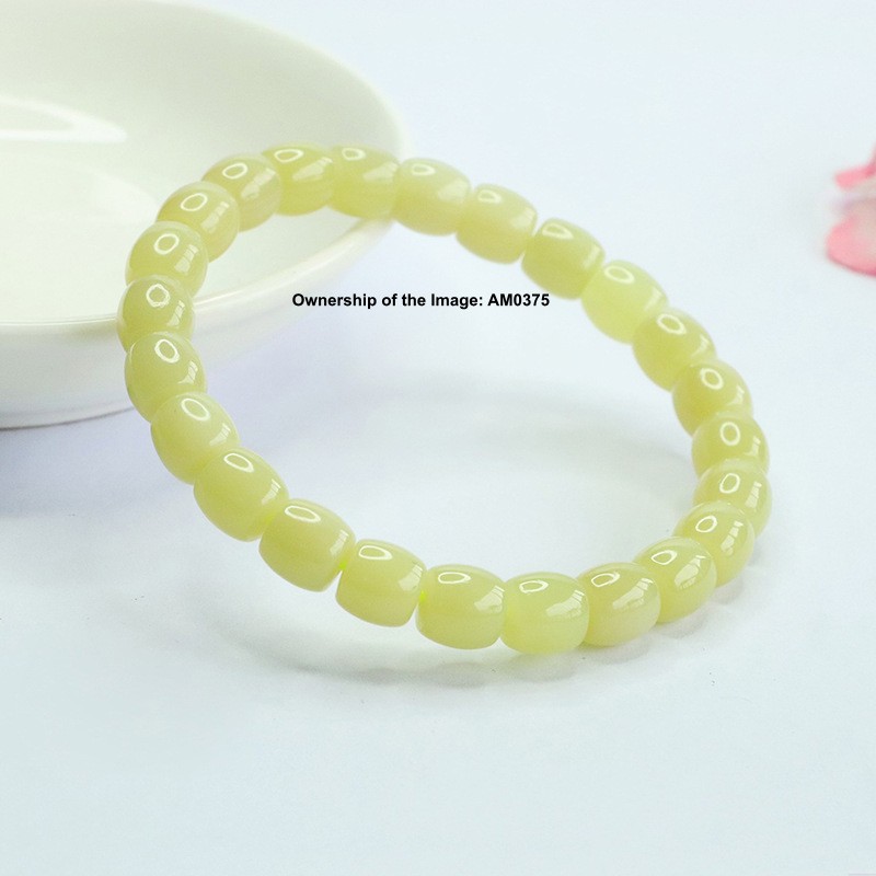 New Natural Grade A Jade Yellow Nephrite Tube Bead Stretch Bracelet 14-16cm