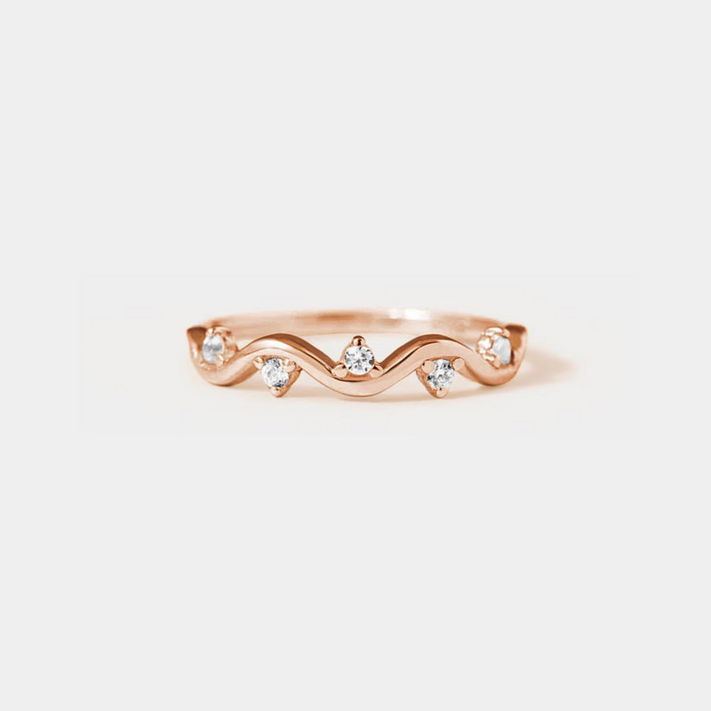 Dainty Gold Ocean Wave Beach Stacking Thin Ring in 925 Sterling Silver