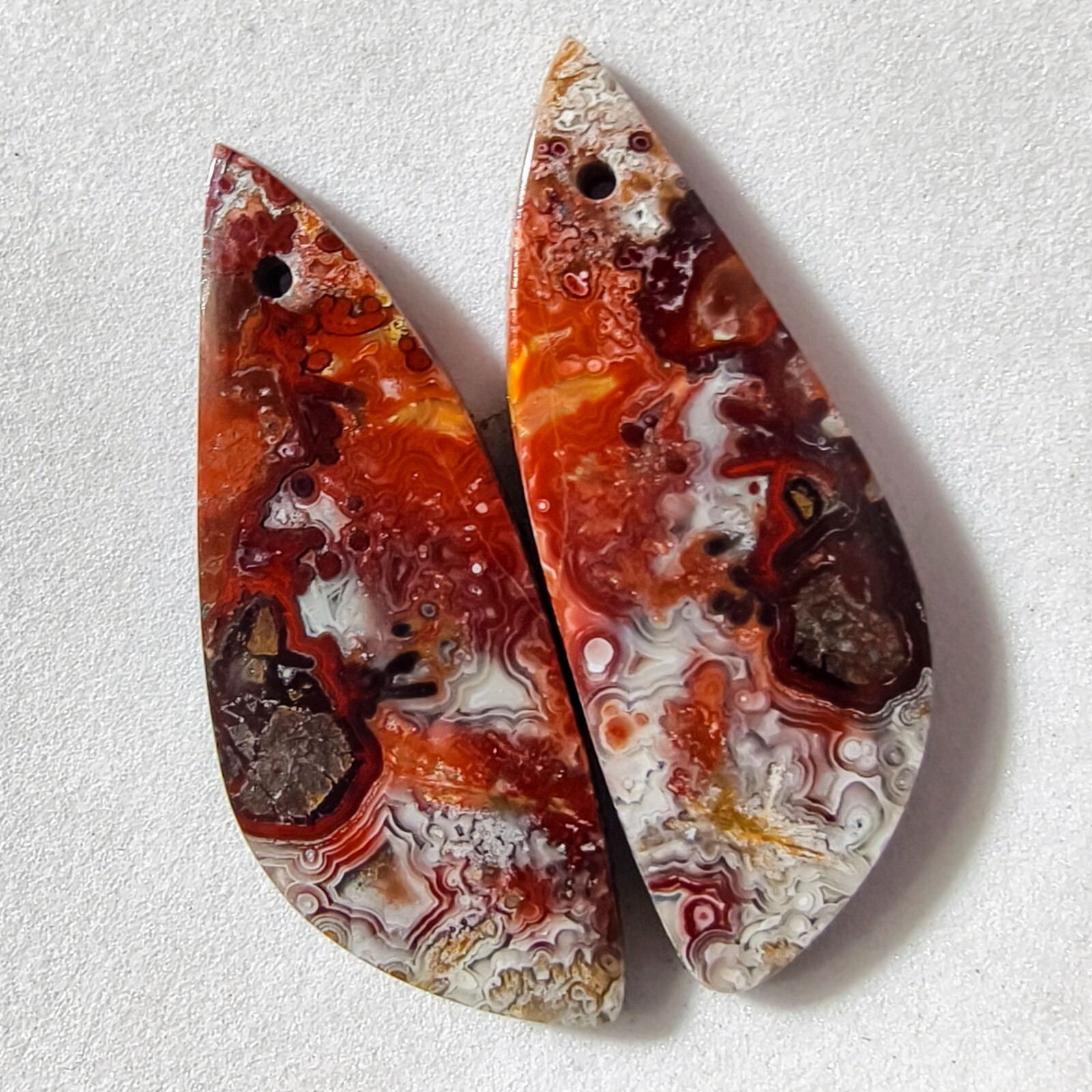 29 Cts Natural Crazy Lace Drilled Match Pair Cabochon Gemstone 36.2 X 13.4 MM