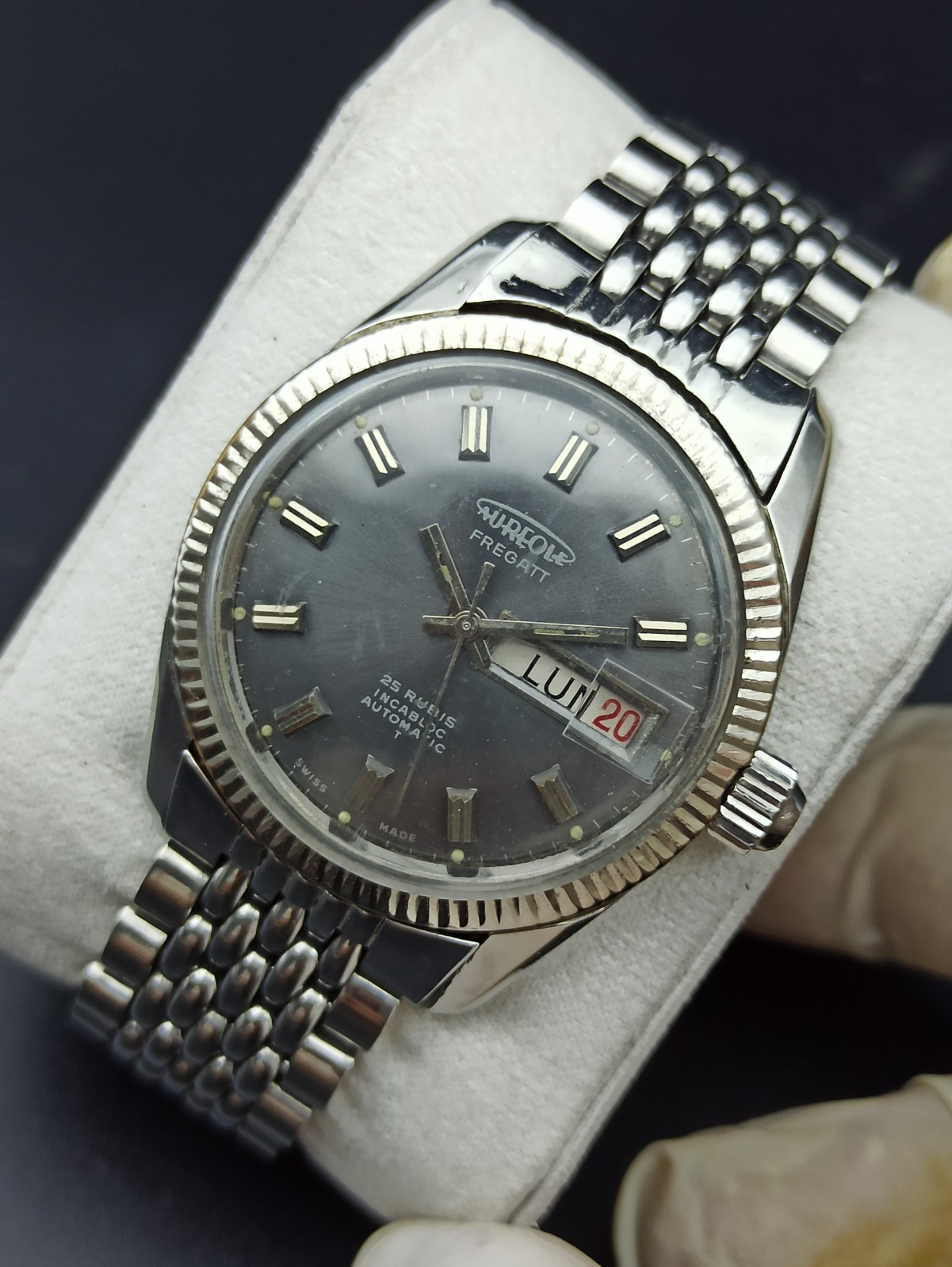 Ultra-Rare AUREOLE FREGATT Automatic Men Watch Automatic 25 Jewels Swiss 1970s