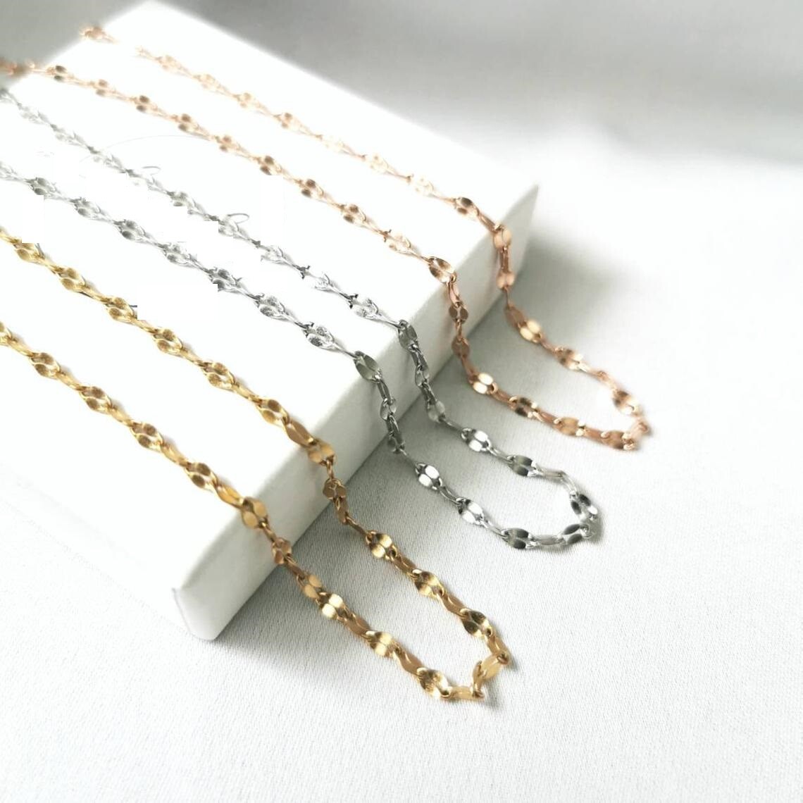 Men &Women’s Real 18K Gold Filled 2mm Italian Lip Shape Link Chain Necklace X082