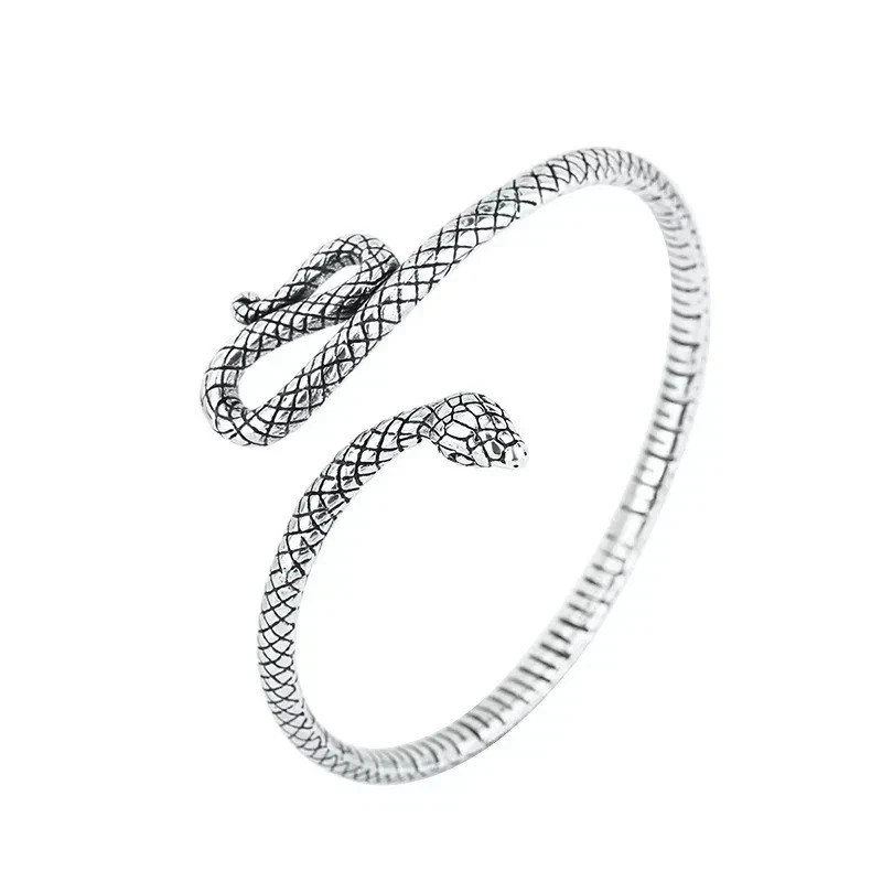 Women Bracelet Retro Snake Punk Elegant 925 Sterling Silver Cuff Vintage Bangle