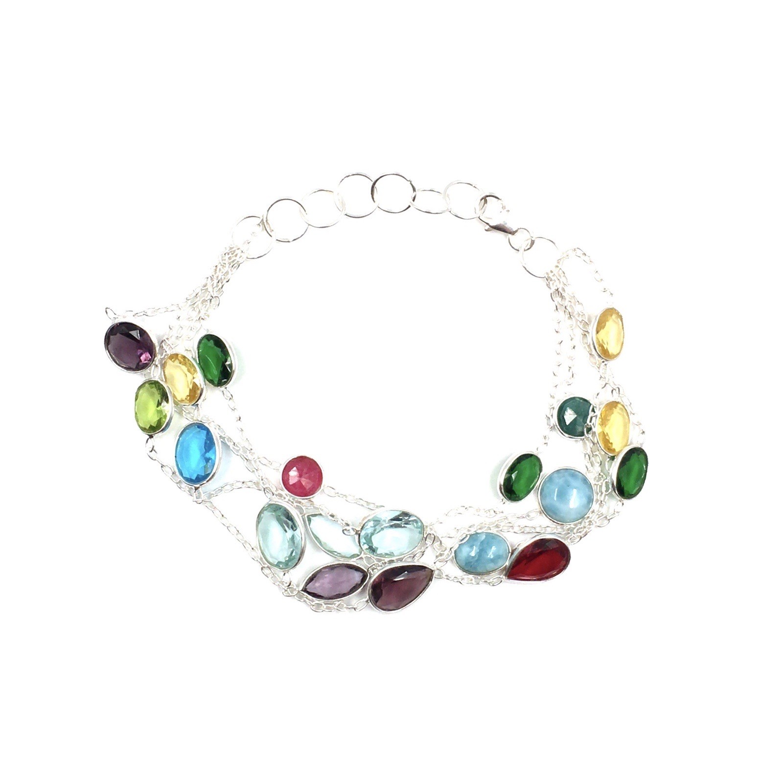 925 Silver Bracelet 17-19cm Colourful Gemstones Multicolour Jewellery Larimar Blue Red