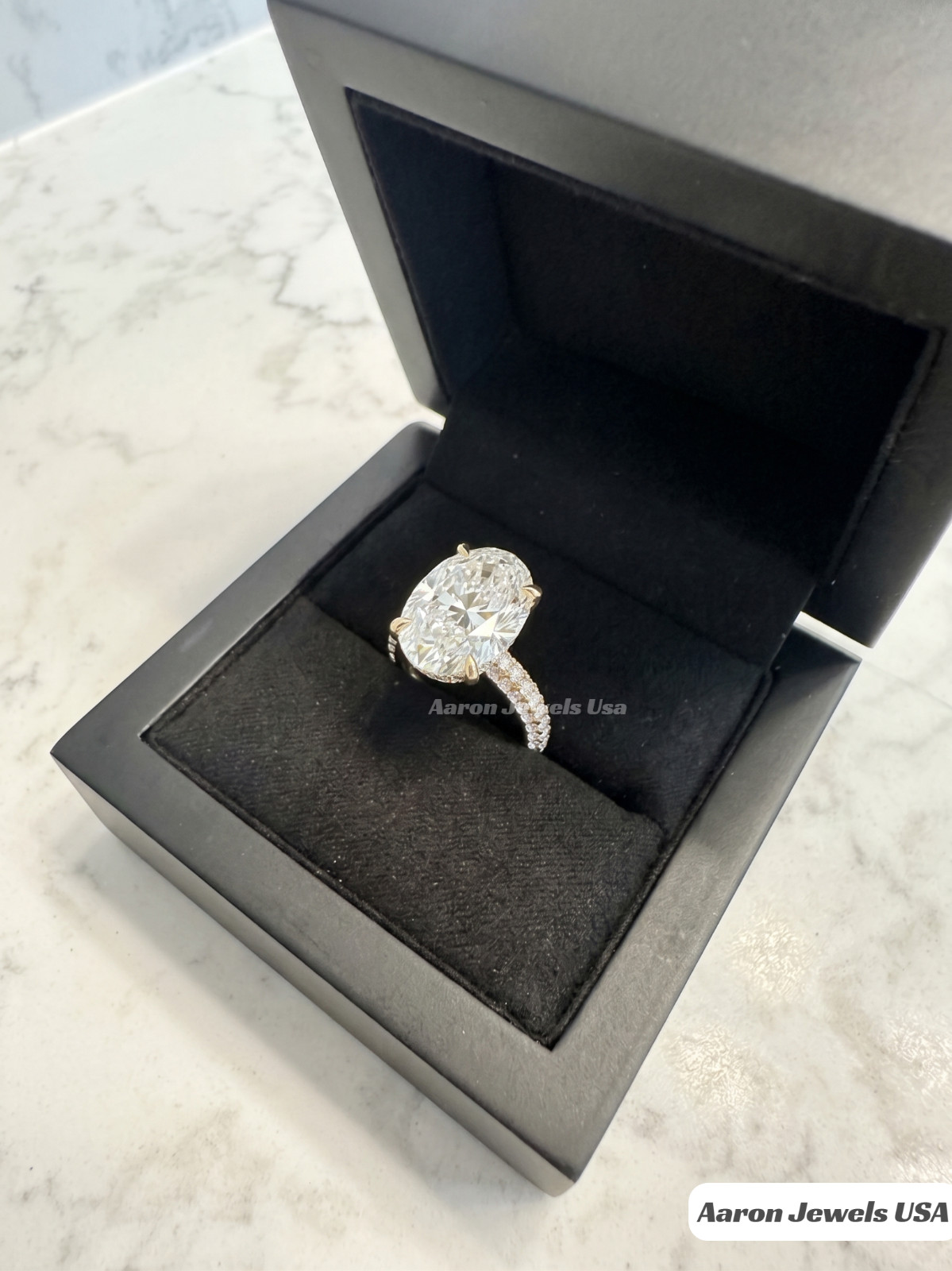 6.70Ct F VS1 Oval cut IGI Lab Grown Hidden Halo Diamond Ring 14K Yellow Gold