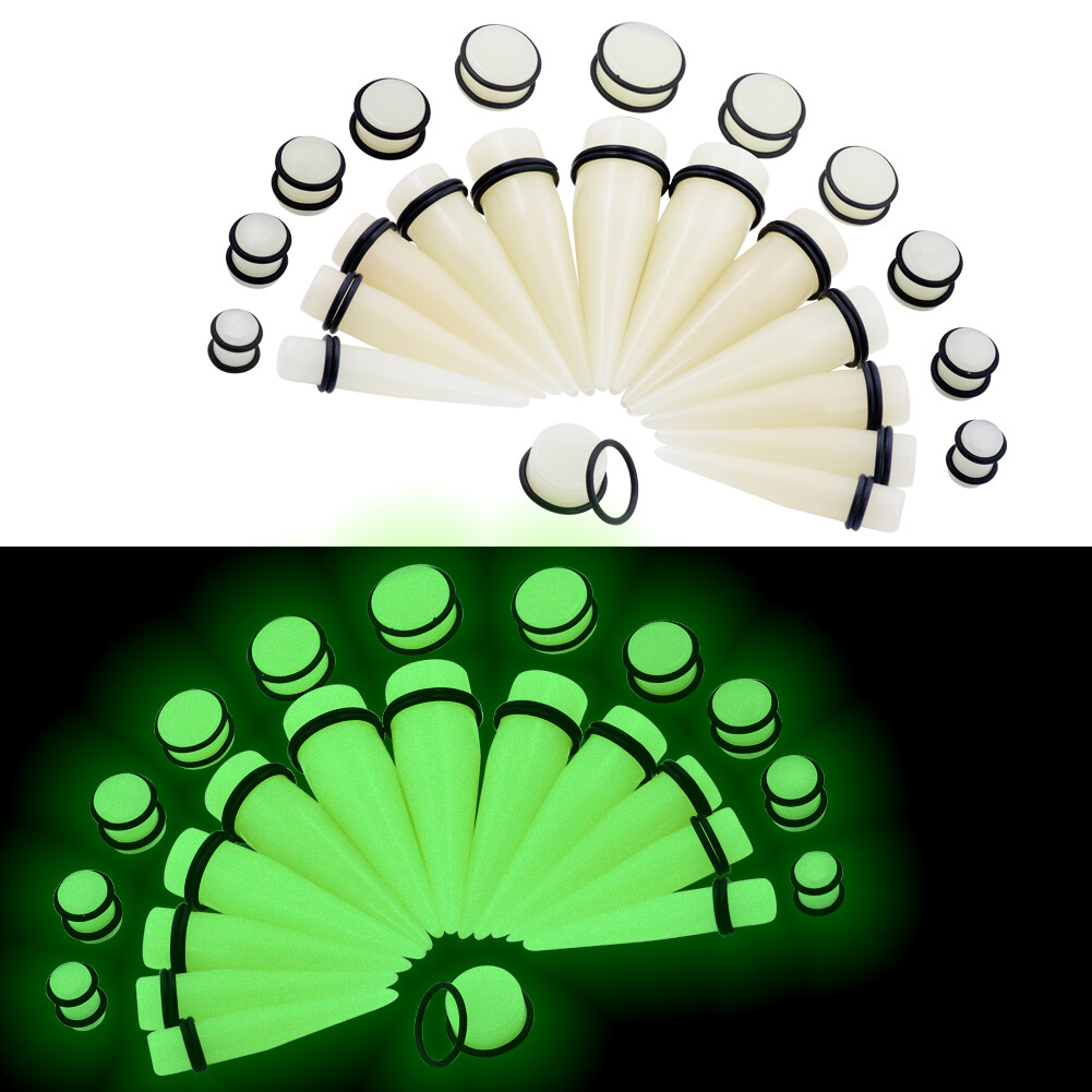 36Pcs Stretching Taper Kit Plug Ear Gauges Glow in the Dark Piecring Jewelry Set