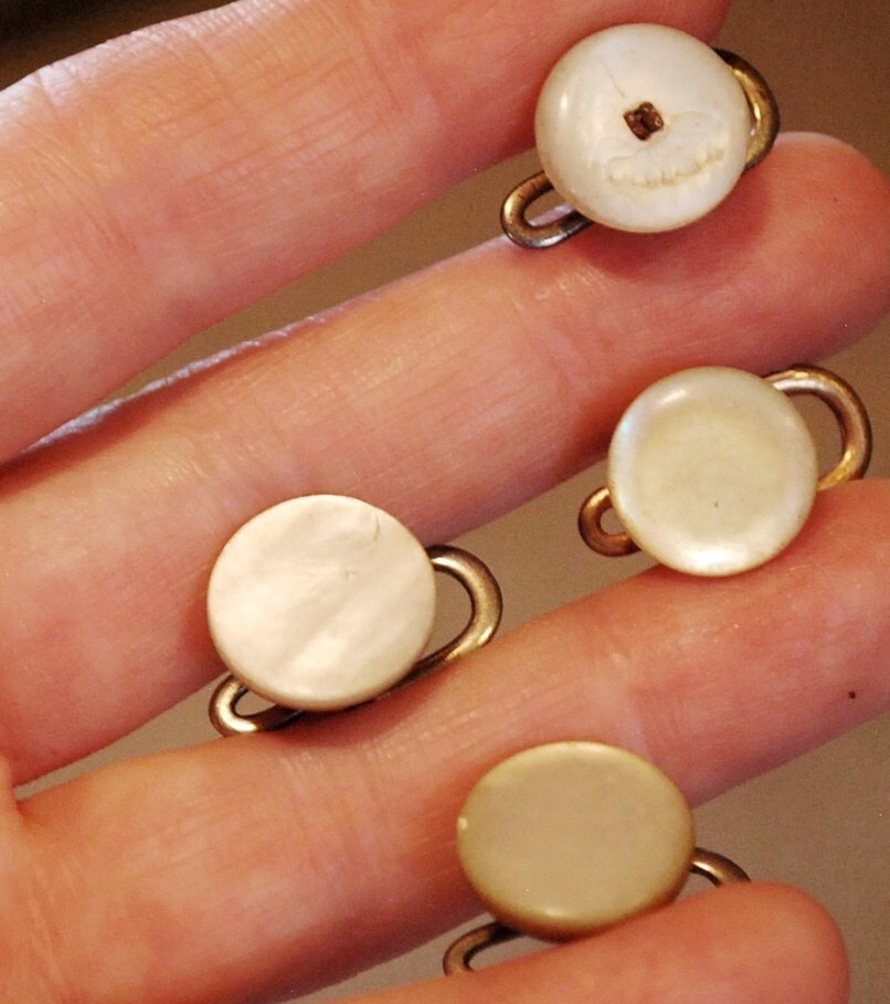 Antique Lot Of 11 MOTHER OF PEARL Button Studs, Ball Shirt Studs, Cufflink c1910