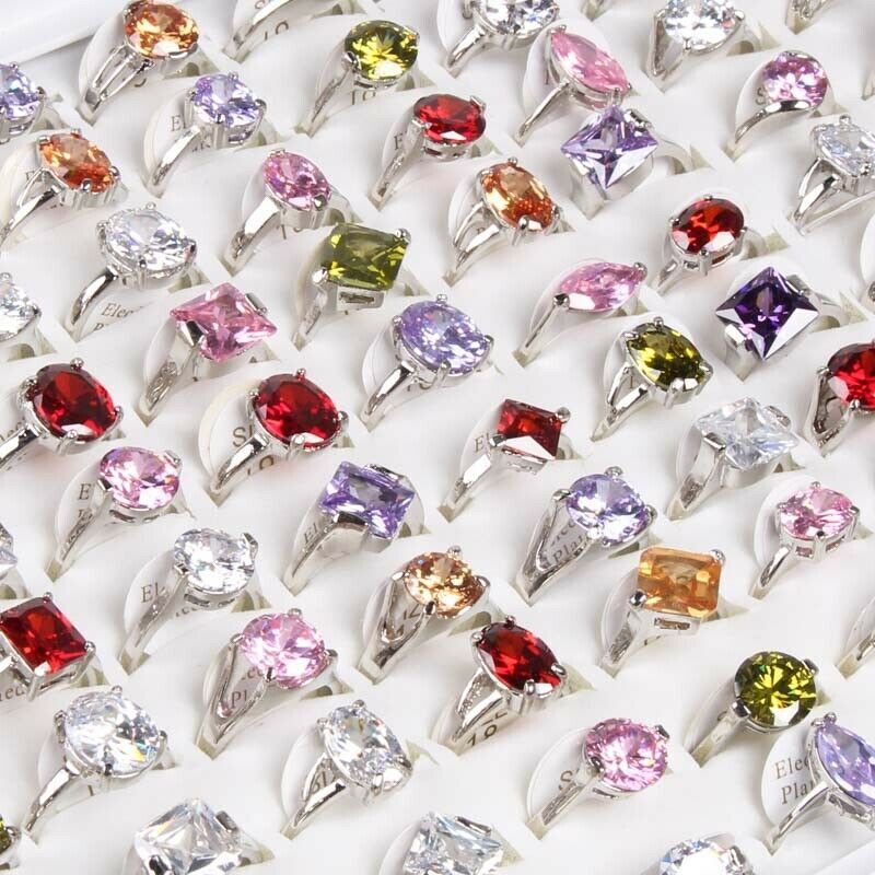Wholesale 100pcs Colorful CZ Rings Women Wedding Fashion Finger Jewelry