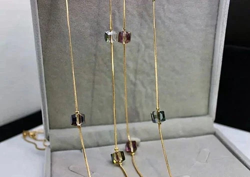 14k Gold Plated Long Sweater Necklace Made Simulated Diamond Aurora Borealis