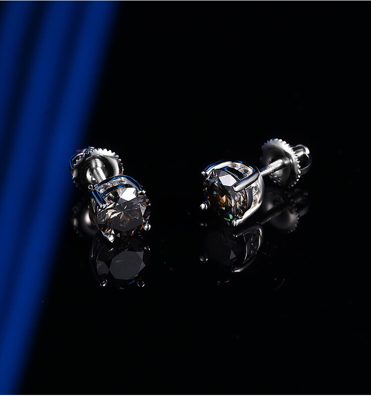 Real 8mm Round Cut GRA Moissanite Studs Screw Back Earrings 925 Sterling Silver