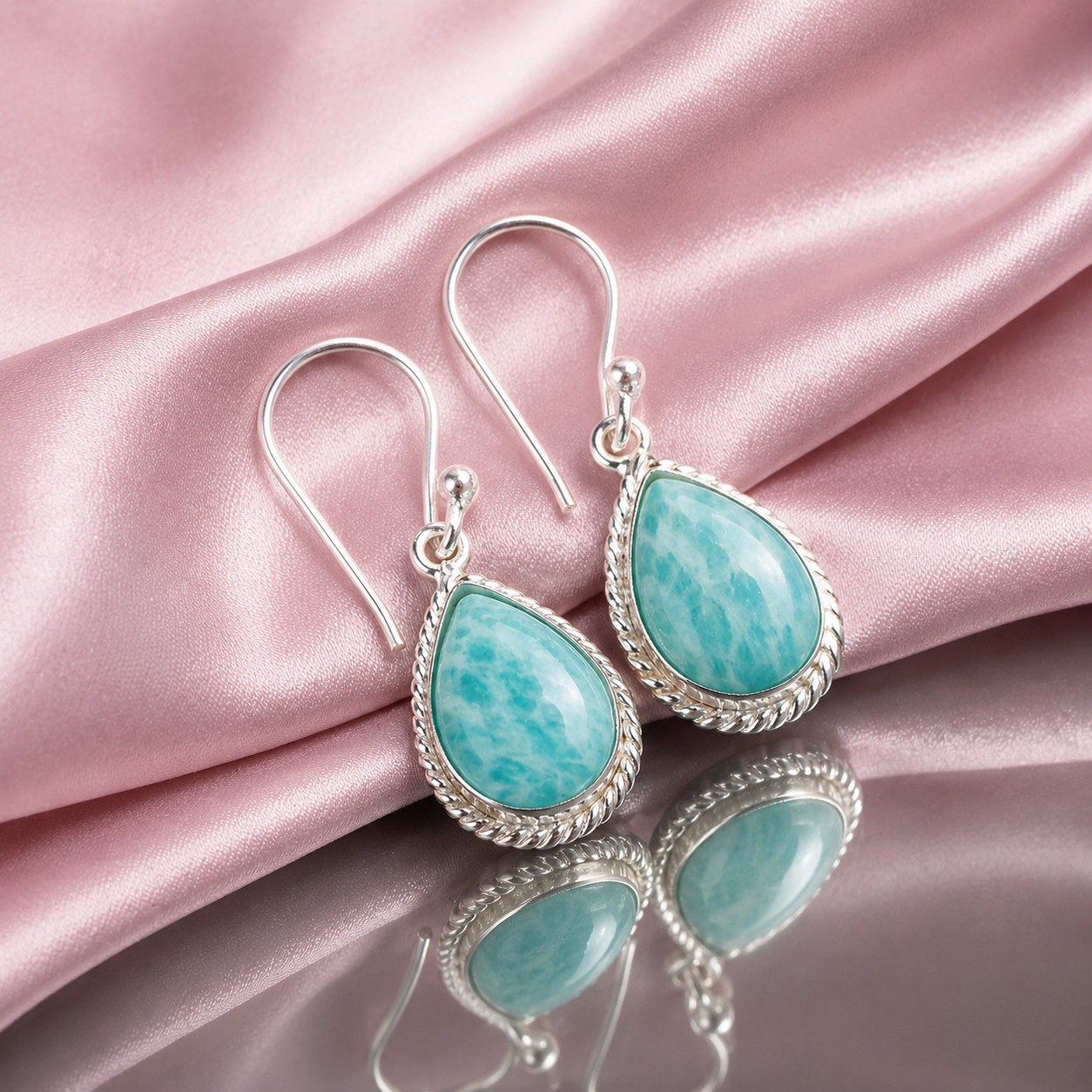 Natural Amazonite Gemstone 925 Stamped Silver Stylish Earring 1.40″ Wedding Gift