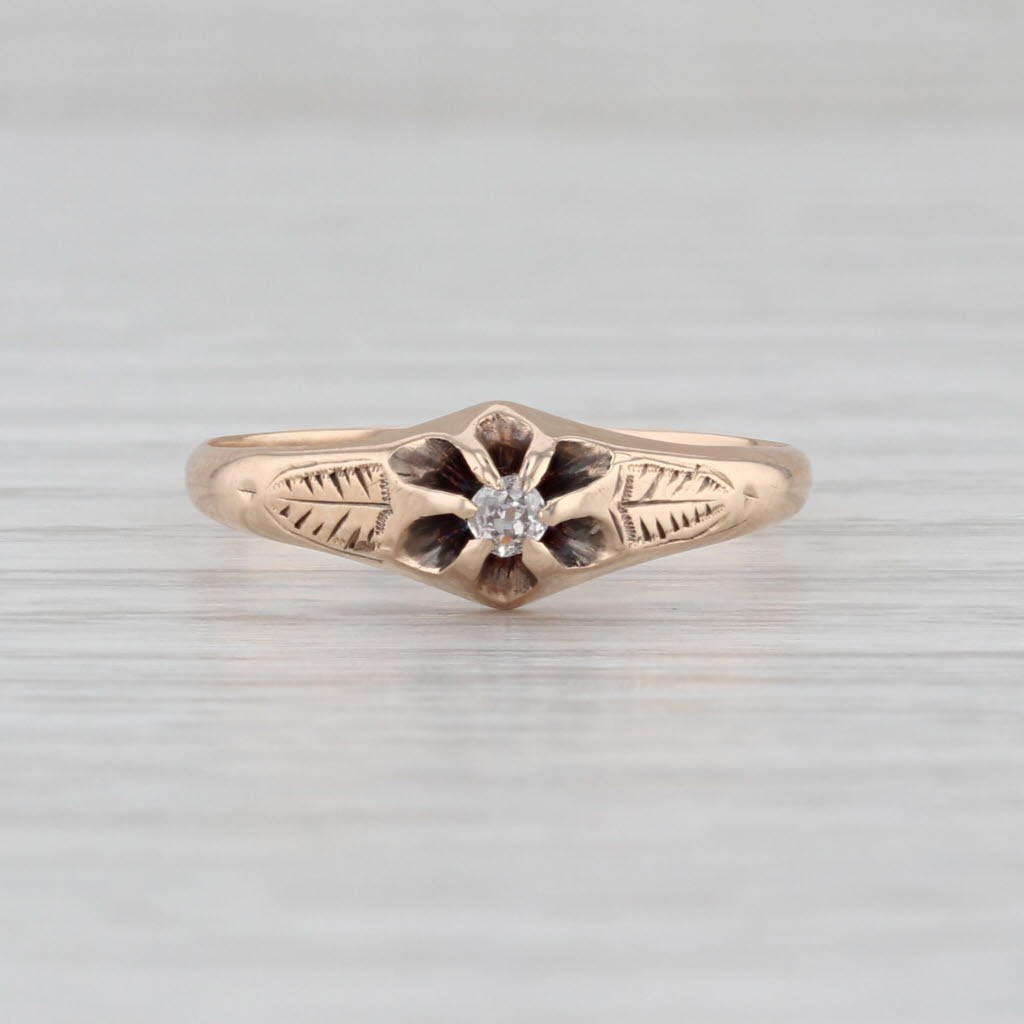 Vintage 0.05ct Old Mine Diamond Solitaire Engagement Ring 10k Gold Size 7.25