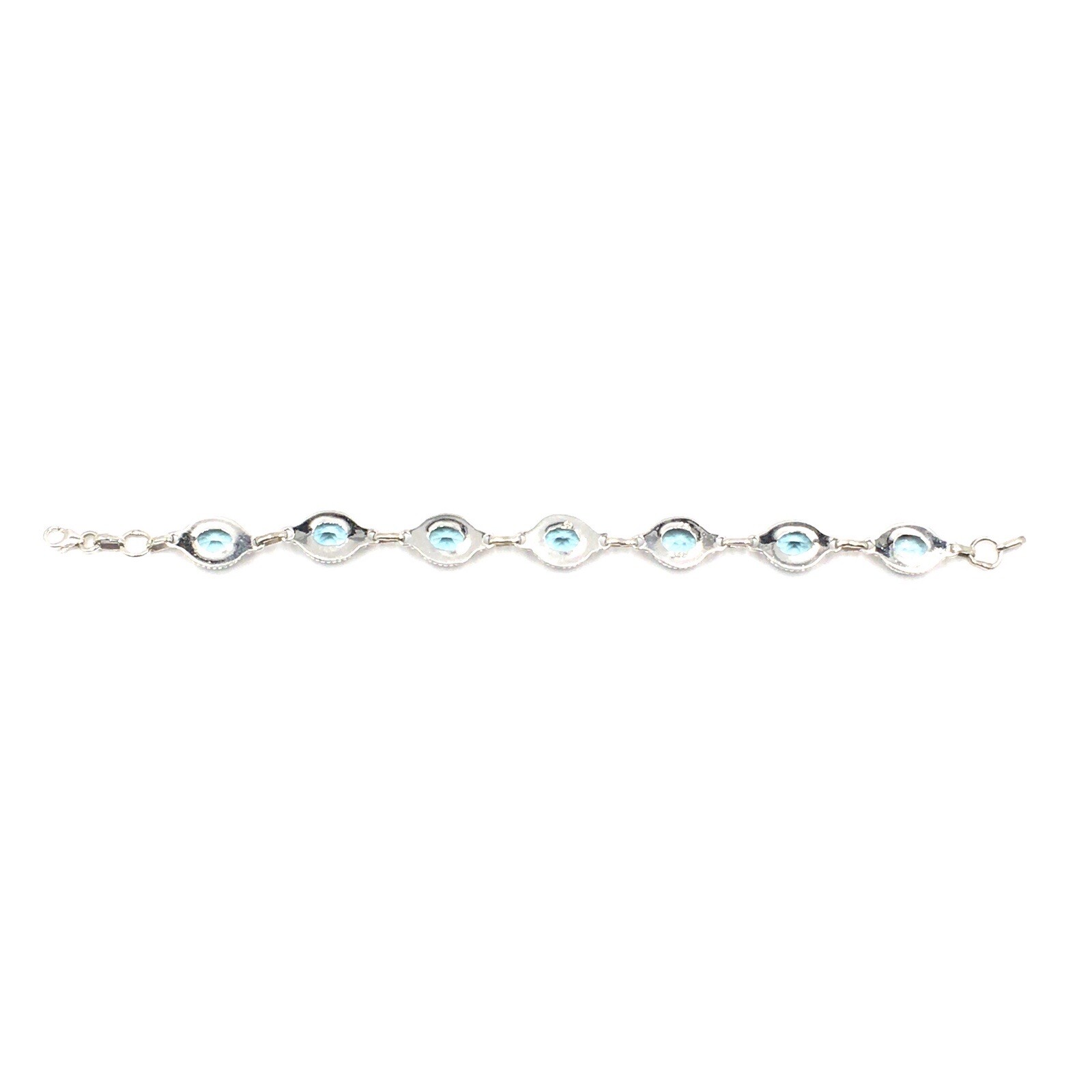925 Silver Bracelet 17.0 – 18.0cm Light Blue Oval Stones Anklet Women Jewellery