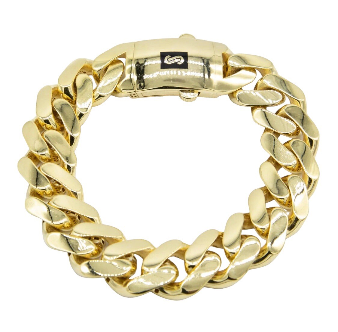 17mm Miami Cuban Royal Link Plain Box Clasp Bracelet Real 10K Yellow Gold 8.5″